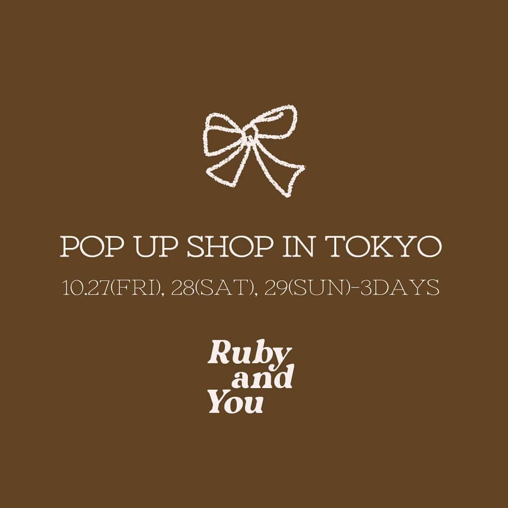 RUBY AND YOUのインスタグラム：「POP UP SHOP TOKYO  2023FW COLLECTIONを取り揃えて皆様のお越しをお待ちしております。  ━━━━━━━━━━━━━━━━ POP UP SHOP TOKYO ──────────────── ▪┈場所┈▪ 東京都渋谷区千駄ヶ谷3-13-20  JR山手線【原宿】駅より徒歩10分 東京メトロ副都心線【北参道】駅より徒歩2分  ▪┈日程┈▪ 10/27(金)12:00-18:00 10/28(土)11:00-18:00 10/29(日)11:00-18:00 ※混雑時は店内の人数制限を設けさせていただきます。  ━━━━━━━━━━━━━━━━ ディレクターAMO来店イベント ──────────────── ▪┈日時┈▪ 10/27(金)12:00-14:00/15:00-18:00 10/28(土)11:00-13:00/14:00-18:00 10/29(日)11:00-13:00/14:00-18:00  ▪┈参加条件┈▪ 税込¥20,000以上お買い上げのお客様  ▪┈内容┈▪ ディレクターAMOと2ショット写真撮影をいたします。 お客様のスマートフォンまたはカメラにて2ショット記念撮影をさせていただきます。  ▪┈ご注意┈▪ ・お買い上げ後その場で写真撮影となります。 ・円滑なイベント進行のため、他のお客様のご迷惑となるような会話はお控えいただけますようお願い致します。 ・イベント開催時間外にご購入いただいたお客様は、開催時間内にレシートをご持参の上、再度ご来店頂けましたら撮影が可能です。 ・レシートを紛失した場合はイベントへご参加いただけません。予めご了承くださいませ。 ・イベント内容が変更となる場合がございます。予めご了承くださいませ。  ━━━━━━━━━━━━━━━━ POP UP SHOP限定ノベルティ ──────────────── ▪┈アイテム┈▪ オリジナルステッカー  ▪┈プレゼント条件┈▪ POP UP SHOPにて、RUBY AND YOUの商品をご購入のお客様  ▪┈定員┈▪ 先着200名様 ※先着のため、限定数に達し次第終了となります。  ━━━━━━━━━━━━━━━━ アーカイブイベント ──────────────── RUBY AND YOUのアーカイブ商品を集めたお買い得なスペシャルイベント開催  #rubyandyou」