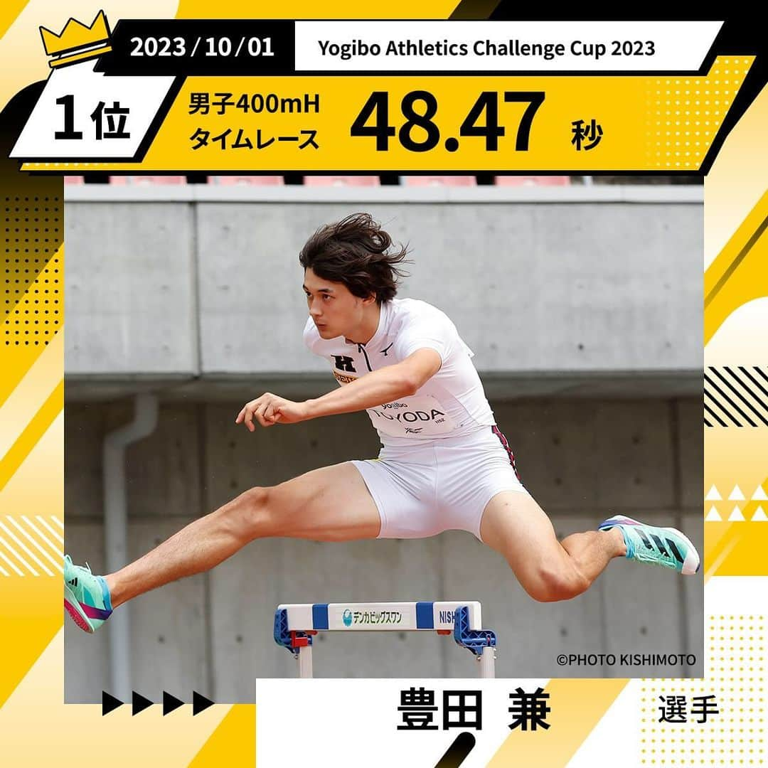 セイコースポーツさんのインスタグラム写真 - (セイコースポーツInstagram)「【#豊田兼 選手】  Yogibo Athletics Challenge Cup 2023 男子400mH タイムレース  1位🏆 48.47✨✨  自己記録を更新、日本歴代6位の好タイムです‼️‼️  豊田選手へのご声援ありがとうございました😊 引き続き応援よろしくお願いします✨  #陸上 #セイコー #timing #time #teamseiko #sports #athlete #run #running #110mh #400mh #スポーツ #短距離 #アスリート #athlete #trackandfield」10月2日 14時40分 - seiko_sports