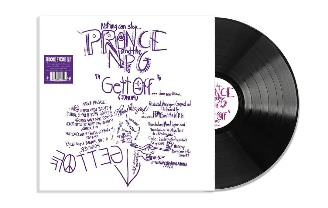 プリンスのインスタグラム：「As part of RSD Black Friday this release re-creates the original one-sided promo 12” for the single “Gett Off” that introduced Prince’s new band. The cover and label proclaimed, “Nothing can stop…Prince and the New Power Generation” and the release contains the “damn near 10 min.” mix of the song on one side with a blank flip side. The original version was provided to radio and club DJs as a promo on Prince’s 33rd birthday (June 7, 1991) and only 1,500 copies were created. Not originally planned to be included on the 1991 album Diamonds and Pearls, the response to the track was so strong that an edited version was added to the album and became a successful single!  #RSDBlackFriday  #RSDBF」