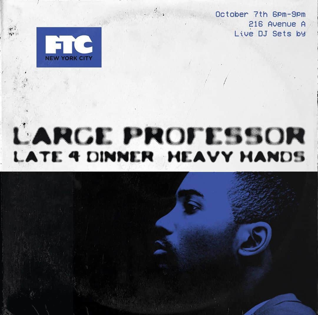 エフティーシーのインスタグラム：「FTC NYC🗽This Saturday 10/7 from 6PM—9PM • @xplargepro @djlate4dinner @heavyhands.ny Spinning Vinyl (FREE EVENT) 🎶 216 Avenue A, NY 🌆 #ftc #ftcskateboarding #forthecity #ftcsanfrancisco #ftcjp #ftctokyo #ftcnagoya #ftcosaka #ftcnewyork」