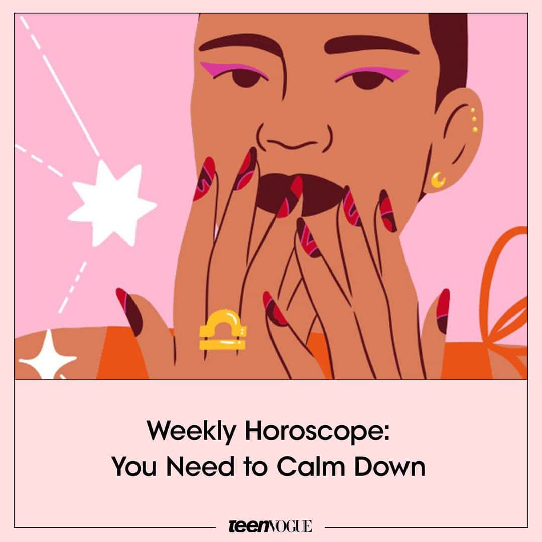 Teen Vogueのインスタグラム：「Your weekly horoscope is here and tensions are high since we are about to enter eclipse season. 😬 Find out what the stars have in store for you this week at the link in bio 👀  (🎨: @vesnasanovic)」