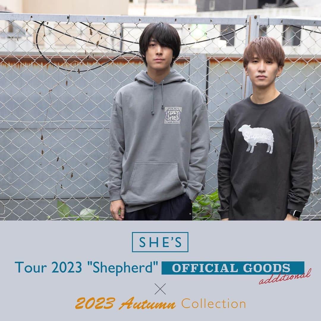 SHE'Sのインスタグラム：「「SHE’S Tour 2023 “Shepherd”〈追加公演〉」 新作グッズ発表！！  ロングスリーブ・フェイスタオルをはじめ、 Tシャツ、キーホルダー、楽曲ステッカー、 さらにはをプルオーバーパーカー、マルチポーチなど全８アイテムが新登場！ 10月8日(日)Zepp Fukuoka公演より販売開始します。  ツアー各会場では先行物販を実施いたします。 ご来場の際はぜひグッズ売り場にお立ち寄り下さい。  各アイテムの詳細はSHE’S ONLINE SHOPにてご確認ください。  #SHE_S  #SHE_S_Shepherd」