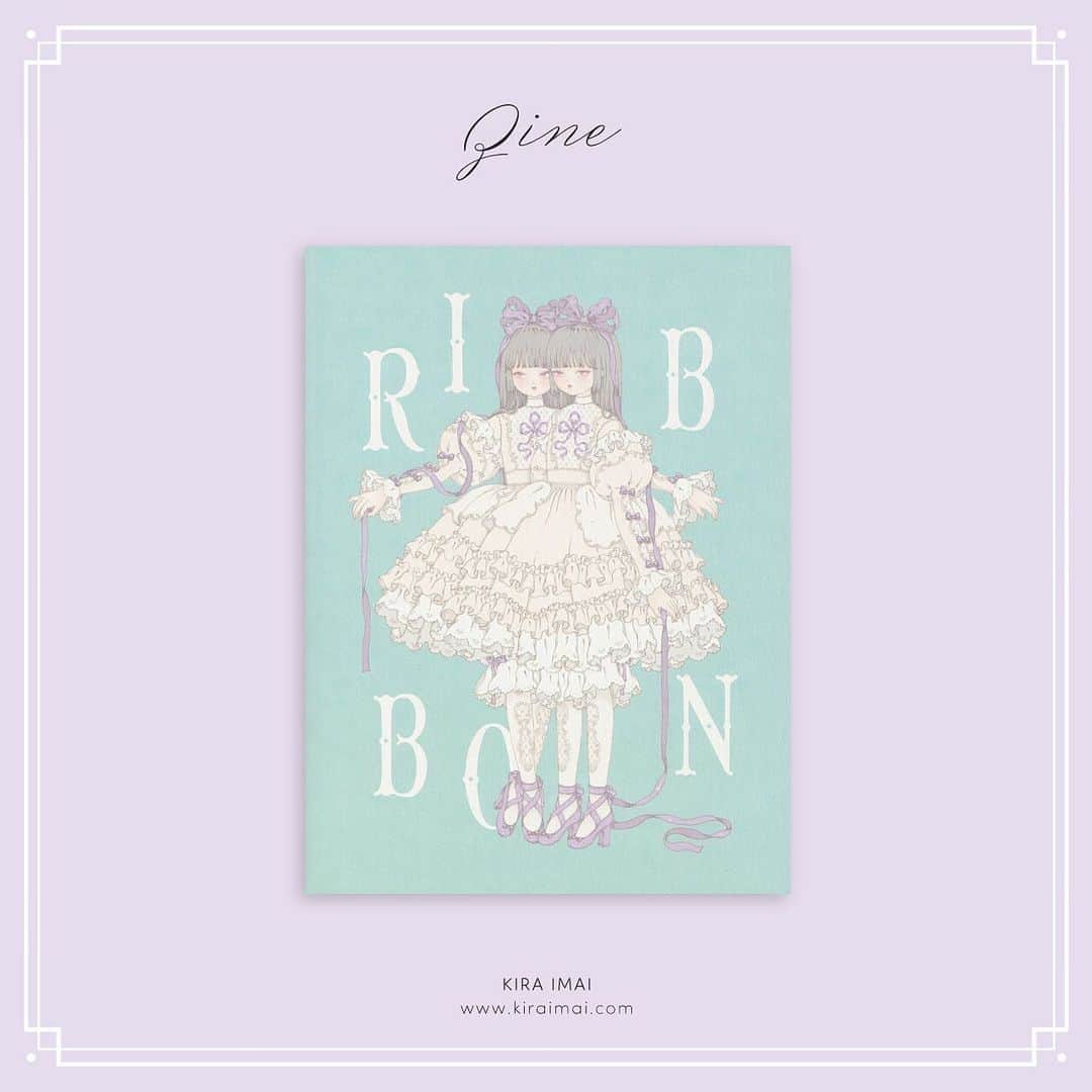 今井キラさんのインスタグラム写真 - (今井キラInstagram)「𝒩𝑒𝓌 zine「Ribbon」 28ページ / オールカラー / A4変形 2021年米国での個展で展示した作品をまとめたイラスト集。 ⁡ 通常版と特装版があります。 ⁡ zine「Ribbon」特装版 zine・Ribbonぬりえ本・カード・箱入りポストカードセットを専用ボックスに納めました。限定数100。 ＊zineとポストカードは通常商品と同じものになります ＊Ribbonぬりえ本にはナンバーとサインが入ります ⁡ 🎀🎀🎀 ⁡ Monochrome MAGIC 今井キラ＆妖 Exhibition ⁡ ▪︎10/6(金)～10/9(月) ▪︎12:00-18:30 ＊初日15:00 OPEN ＊最終日17:00 CLOSE ＊10/6 15-17時＆10/7 12-14時は事前予約チケット制 ⁡ 🎀HALO space 01 〒150-0013　東京都渋谷区恵比寿1-23-21　ヤマトハイツ1F （恵比寿駅徒歩5分） ⁡ 会期終了後に在庫のあるアイテムはWeb Storeでの販売を予定しております。」10月2日 19時12分 - kiraimai