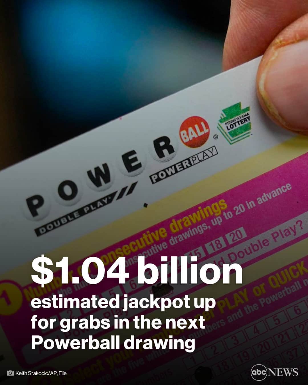 ABC Newsのインスタグラム：「Powerball jackpot tops $1 billion ahead of Monday's drawing. MORE AT LINK IN BIO. #POWERBALL #LOTTERY #JACKPOT #NEWS」