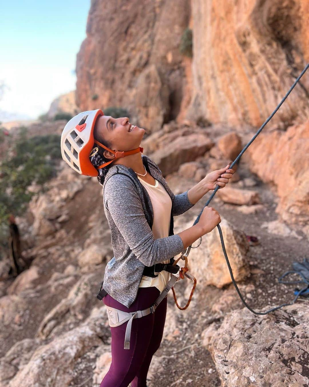 ニナ・カプレツのインスタグラム：「What I love most about travelling with @andreabasecamp is that we’re always driven by local climbers. It’s simply the best way of discovering culture, places and damn good cliffs! Big up to our locals @souf.hassani @farahi_amine @bj_abdel @adnane_ber @kaotar_edd @hinedko, you guys rock!!!   Can’t wait to work with you on our first social mission with the Andrea climbing wall in Ourigane!  #lovelife #morroco #andreabasecamp #tajinemarocain   @petzl_official @scarpaspa @arcteryx」