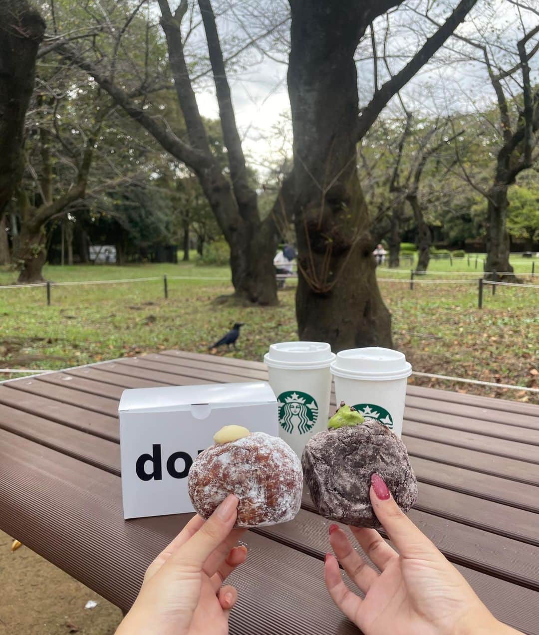 中嶋桃花さんのインスタグラム写真 - (中嶋桃花Instagram)「I'm donut ?  行ってきました🫶🏻  念願〜！！！ 公園で食べてたらカラスに狙われて、格闘しながら撮った写真達です。。笑  この時3羽くらいに囲まれてて、内心ドキドキヒヤヒヤでした。 上手く隠せてる？笑  東京は駅から駅まで結構近くて意外と目的地まで歩けちゃうのが嬉しい☺️ 今日も過ごしやすい気候だったからたくさん歩いたよ〜  幸せな一日でした😋」10月2日 20時12分 - momoka_nakajima