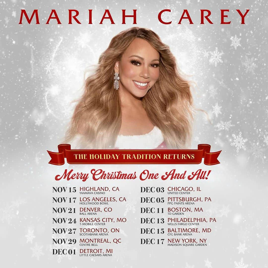 マライア・キャリーのインスタグラム：「Yes, the actual defrosting has begun! 🧊 Announcing the MERRY CHRISTMAS ONE AND ALL Tour!🎄❤️ On sale 10/6」