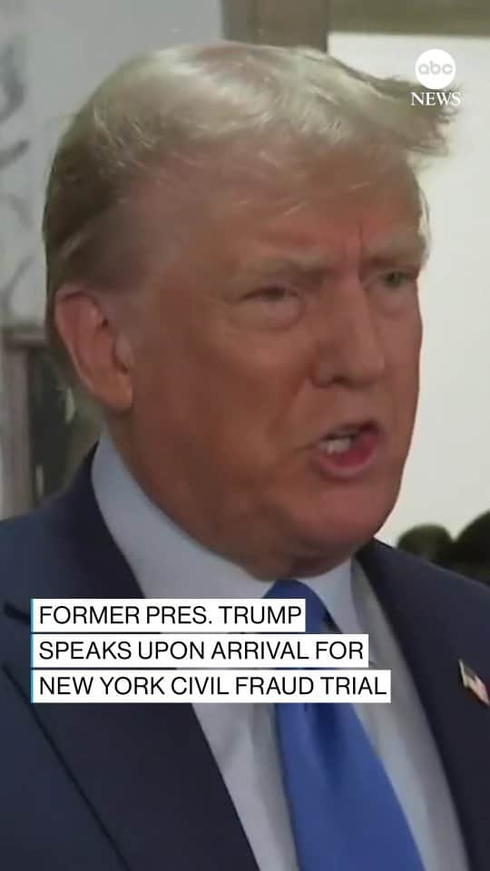 ABC Newsのインスタグラム：「BREAKING: Former Pres. Trump has arrived at court for the first day of his civil fraud trial, calling out NY Attorney General Letitia James for running "the single greatest witch hunt of all time."  Go to link in bio for live updates.」