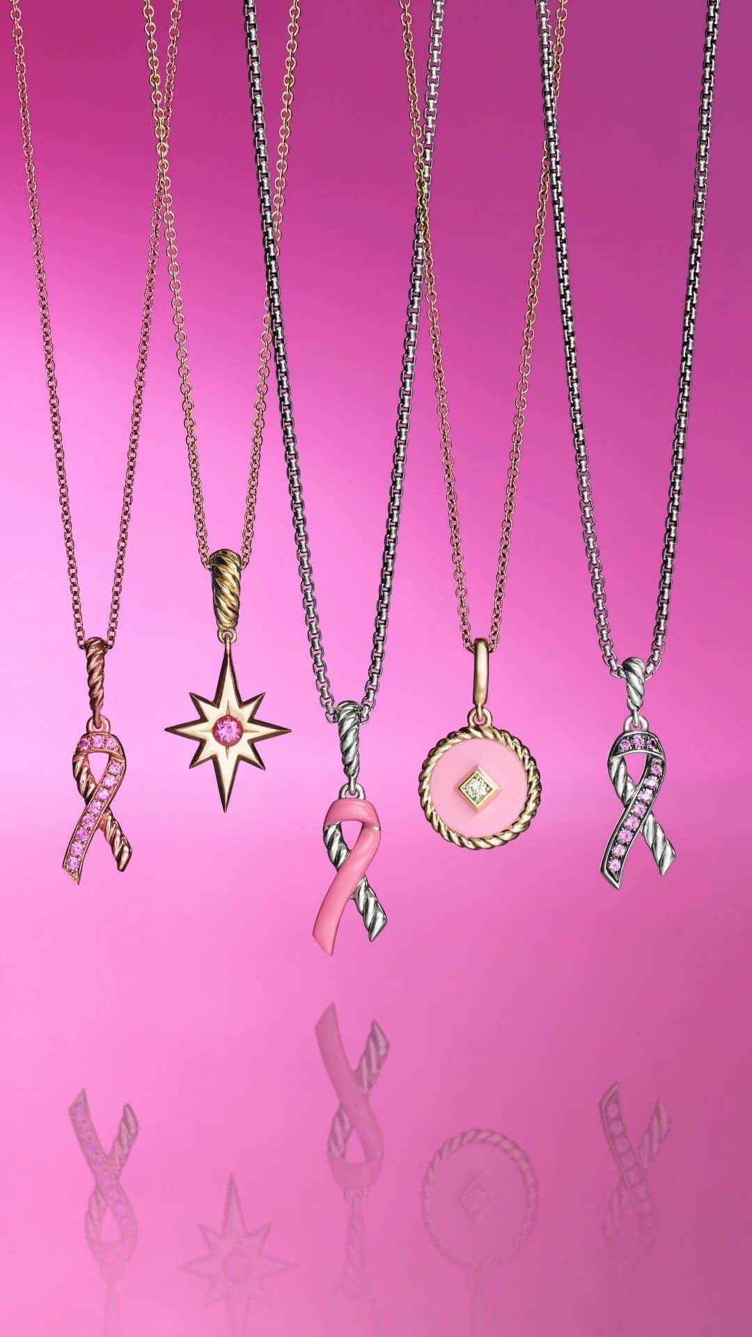 のインスタグラム：「Select limited-edition pink designs support the lifesaving work of the Breast Cancer Research Foundation.* Tap the link in our bio to learn more.   #DavidYurman #BCRF  *minimum donation of $10,000. US & Canada stores / website only.    Through July 31, 2024 while supplies last.」