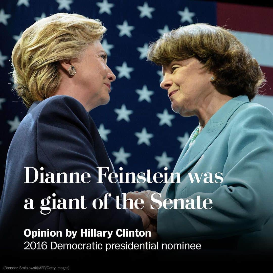 ヒラリー・クリントンのインスタグラム：「She took on the NRA and won. She faced ugly truths to protect our democracy. In the fights ahead, we can honor Dianne Feinstein's legacy by showing the courage she showed throughout her career. Read my new piece in today's @WashingtonPost @postopinions at the link in my profile.」