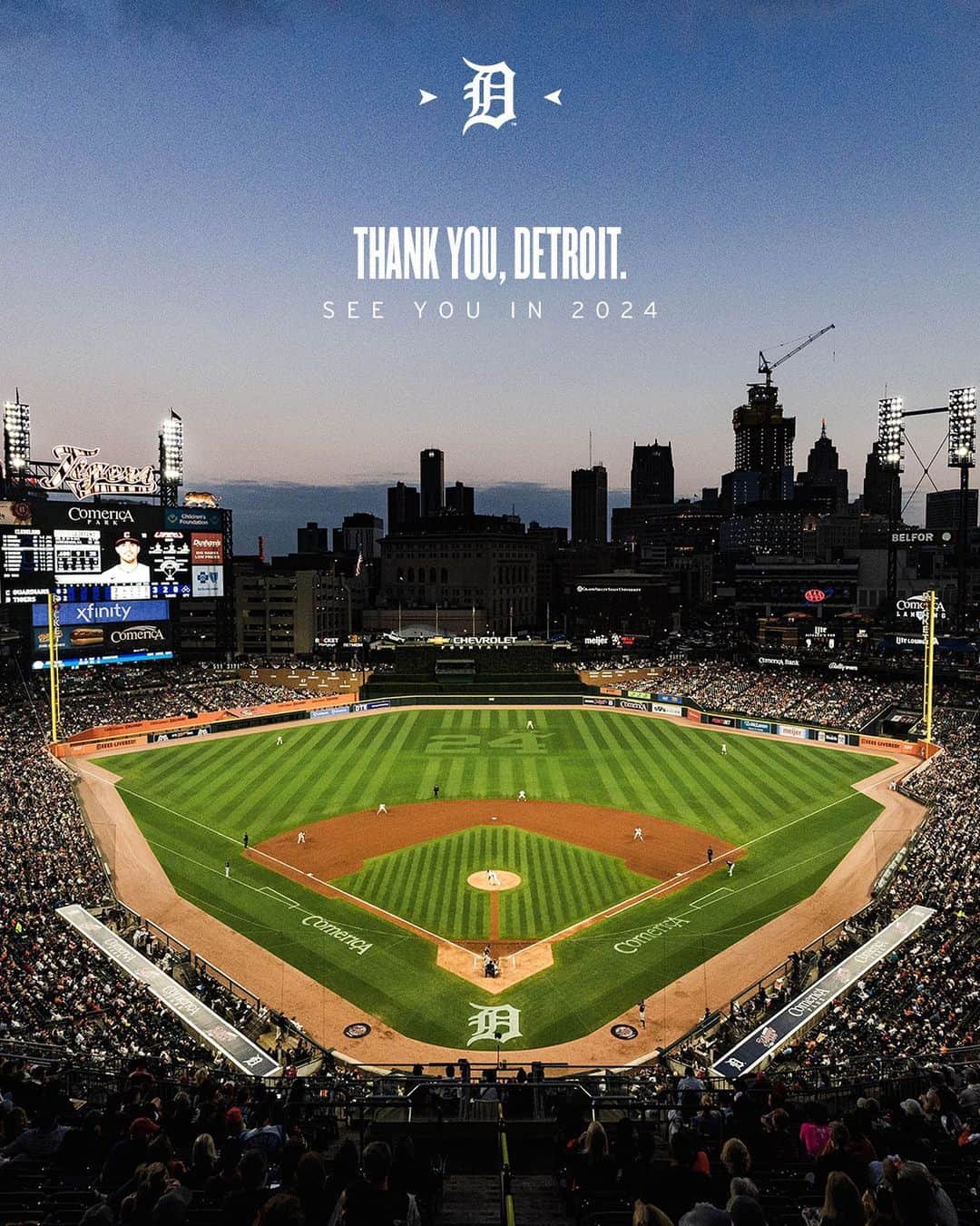 デトロイト・タイガースのインスタグラム：「We love you, Detroit.  Tigers fans, thank you for supporting us all season and an incredible final weekend together. We can't wait to welcome you back home for 2024.」