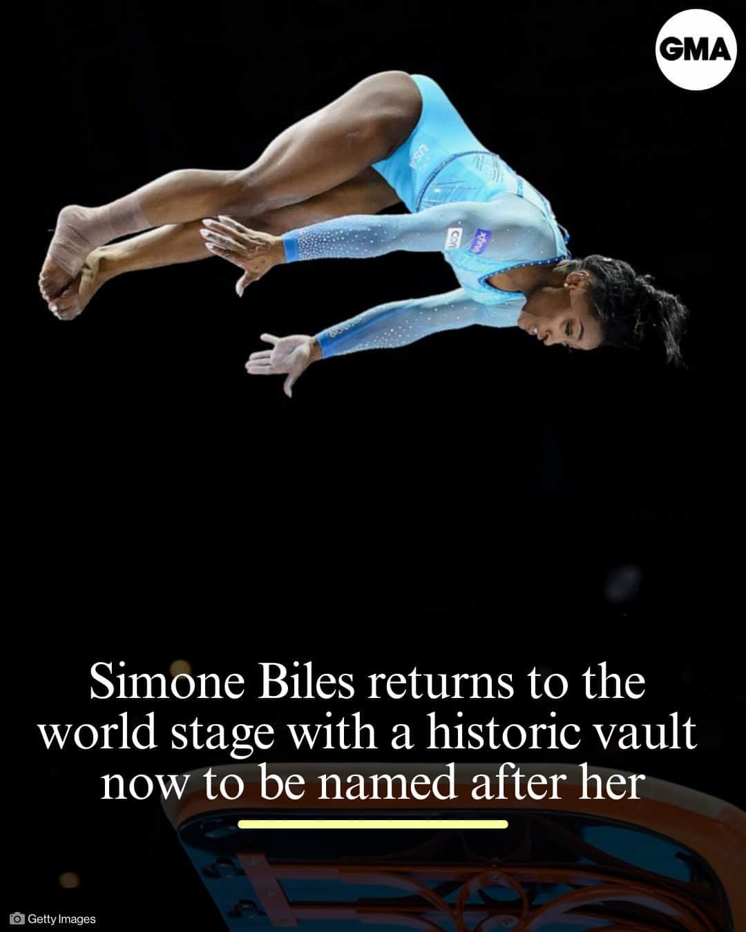 Good Morning Americaさんのインスタグラム写真 - (Good Morning AmericaInstagram)「Seven-time Olympic medalist @simonebiles is already a household name but her latest feat upon returning to the world stage has cemented her name in history.  On Sunday, Biles became the first woman to land the Yurchenko double pike in international competition at the 2023 World Artistic Gymnastic Championships in Antwerp, Belgium.  The skill will now be named the Biles II. Skills must be done during an international competition for them to be named after the gymnast.  Visit the 🔗 in bio for more.」10月3日 2時00分 - goodmorningamerica