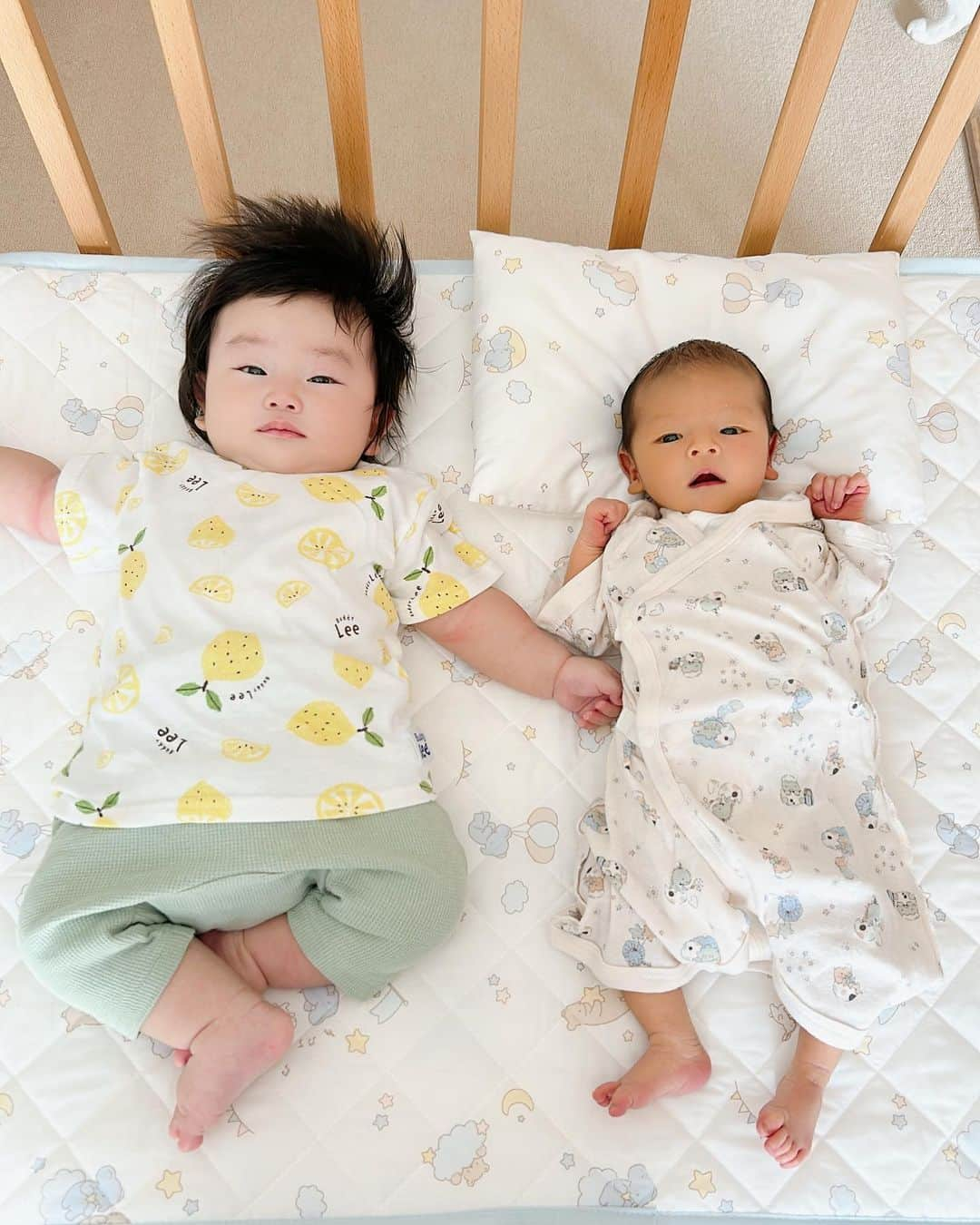 荒木未歩さんのインスタグラム写真 - (荒木未歩Instagram)「お姉ちゃんの子供と初対面👶🏻👶🏼 4ヶ月と生後9日☺️  4ヶ月でこんなに大きくなるなんて😂😂  晴琉が小さすぎてびっくりした🥹 新生児今のうちに堪能しておこう💗💗  #令和5年ベビー #従兄弟同士 #4ヶ月ベビー #新生児 #新生児フォト #9月生まれbaby #同い年ベビー #赤ちゃんのいる生活 #赤ちゃんのいる暮らし #赤ちゃんと犬 #赤ちゃんコーデ #新生児のいる生活」10月3日 12時05分 - mihoaraki__official