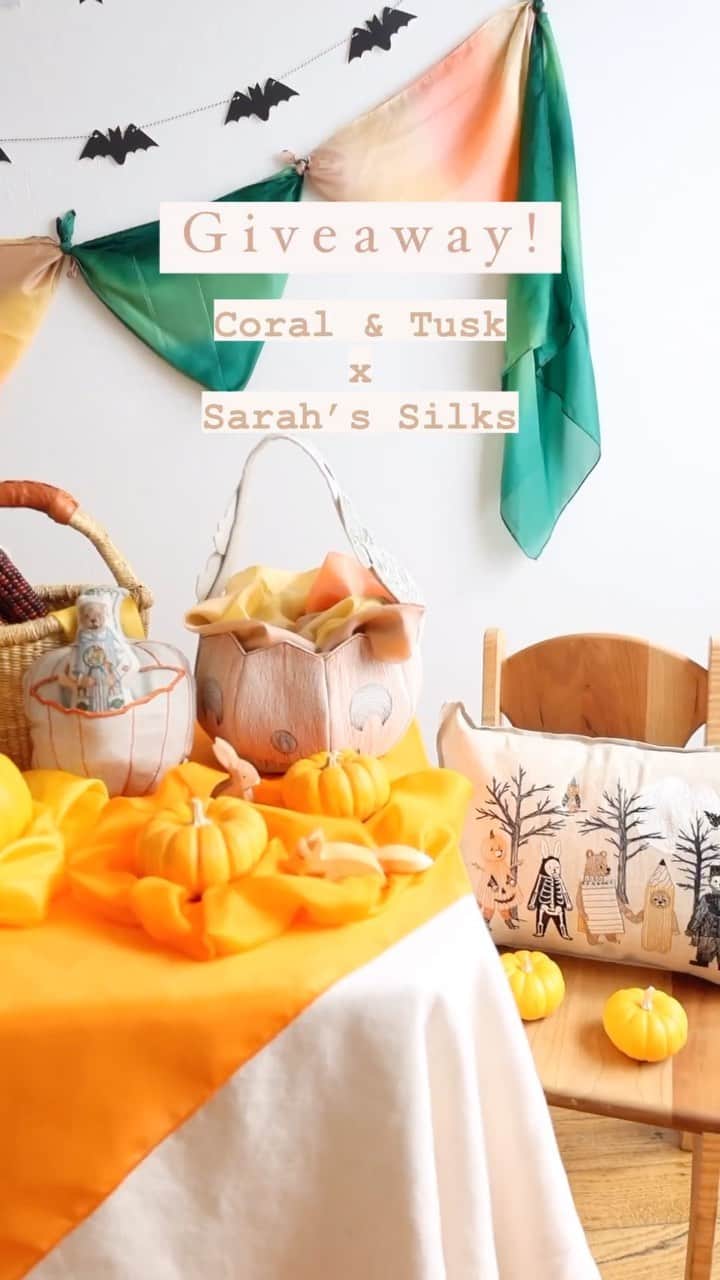 コーラル アンド タスクのインスタグラム：「CLOSED! The winner is @cezzler !  🎃🍂🧡GIVEAWAY!🎃🍂🧡 @sarahssilks & @coralandtusk have teamed up for a fun Halloween giveaway! Discover the magic of the season with sweet and playful treasures by Coral & Tusk and Sarah’s Silks in your home!  Enter to win:  -$150 gift card to @coralandtusk -$150 gift card to @sarahssilks  Here’s how to enter: 🎃 Follow @sarahssilks & @coralandtusk  🍂 Like and save this post 🧡 Tag a friend in the comments! The more tags, the more entries!  Ends Oct 5th at 12pm PST. This is not affiliated with Instagram. Open worldwide. Must be 18 years or older to enter. Winner will be randomly selected and announced on Oct 5th. Good luck!」