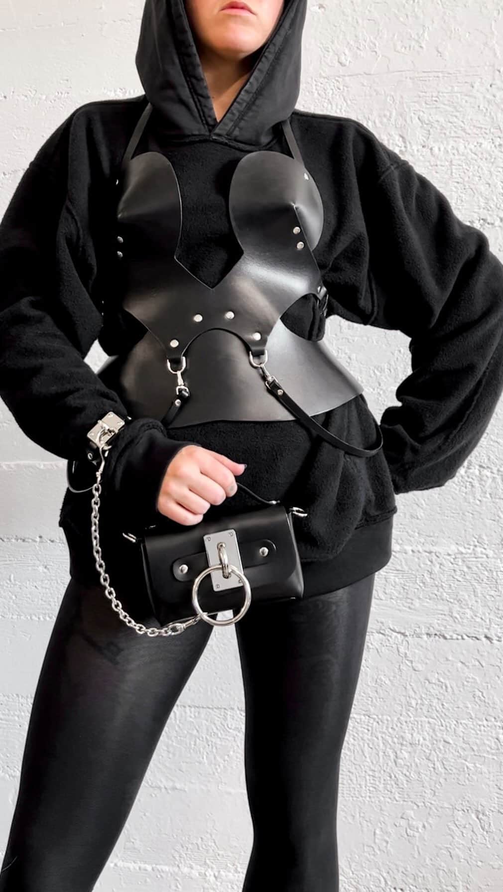 ZANA BAYNEのインスタグラム：「Category is: “Cuffing Season”  In order of appearance: 1) Alex Thong 2) Bullet Bustier 3) Mini Choker Bag with Cuff + Chain」