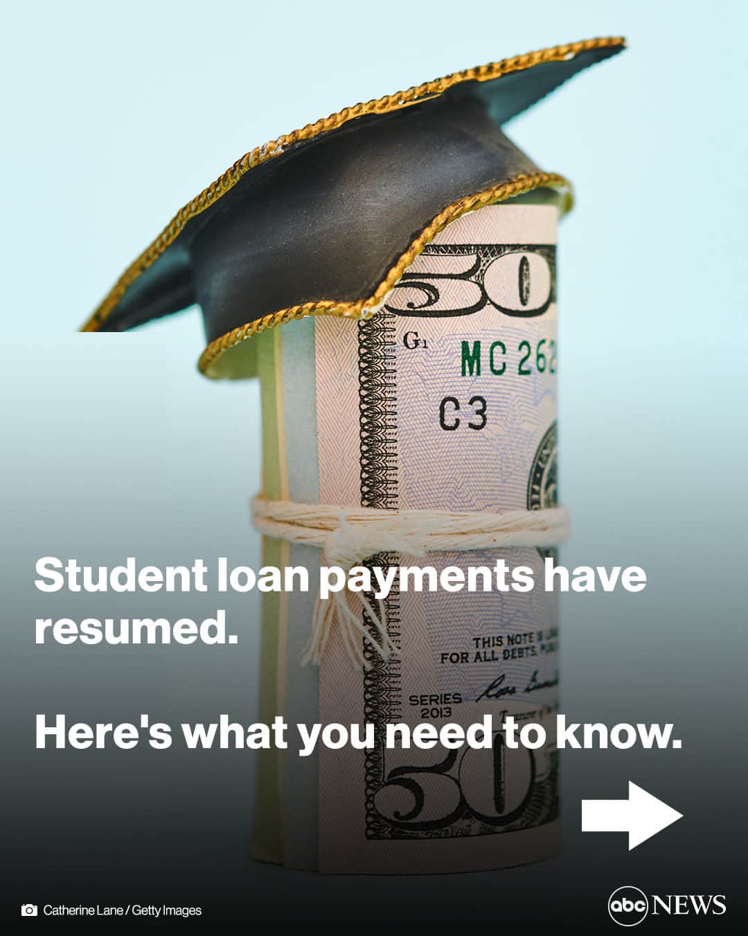 ABC Newsのインスタグラム：「The government's pandemic-era three-year pause on federal student loan payments officially ended on Sunday, with roughly 28 million borrowers once again on the hook for their loans.  The restart to payments comes after eight extensions of the pause. See what borrowers need to know at the link in bio.」