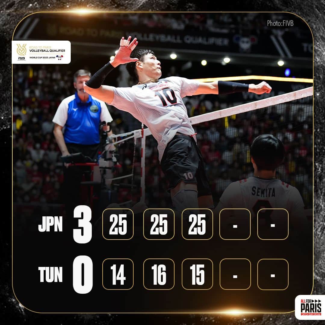 のインスタグラム：「FIVBパリ五輪予選/#ワールドカップバレー2023、#バレーボール男子日本代表 はチュニジアにセットカウント3－0で勝利しました。  #バレーボール #volleyball  #ALLforPARIS #CatchOurDream #OQT #WC2023」