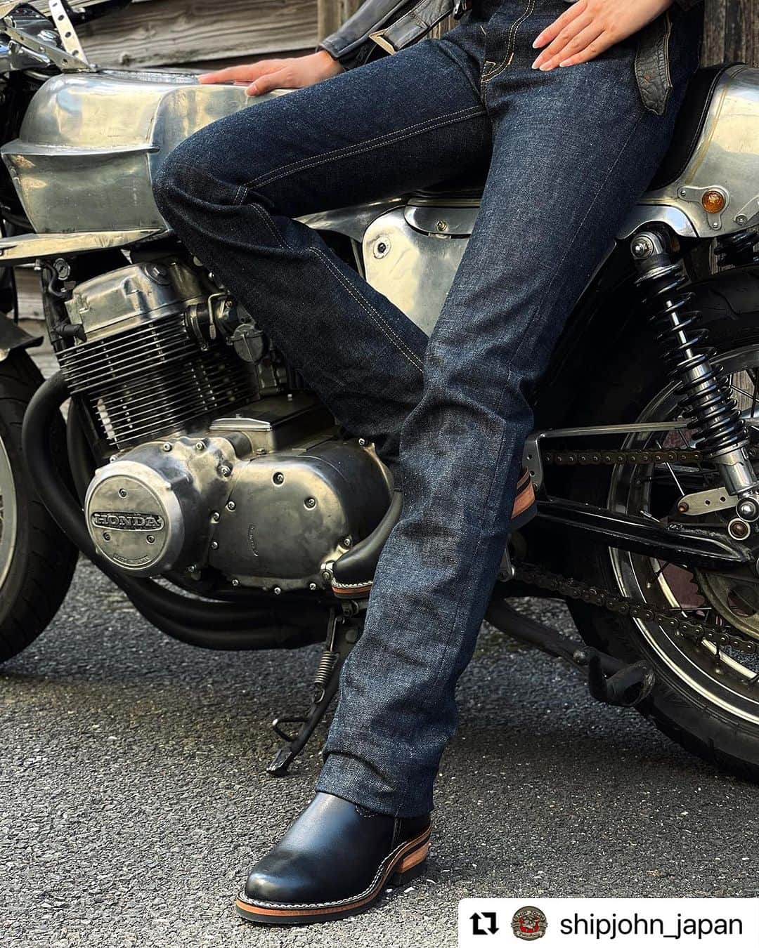 ウェスコさんのインスタグラム写真 - (ウェスコInstagram)「#Repost @shipjohn_japan with @use.repost ・・・ ▼  "Holcomb v2 Jeans" - Indigo Selvedge Denim W28  Model Height: 174cm  #shipjohn #holcombjeans #jeans #denim #japandenim #indigo #selvedge #wescoboots #wesco #morrison #boots #shipjohnjapan #wescojapan #handmade #madeinUSA #oregon #portland #workwear #workwearstyle #fashion #japan #osaka #honda #cb750 #chabottengineering #shinyakimura #motorcycle」10月3日 14時28分 - wesco_japan