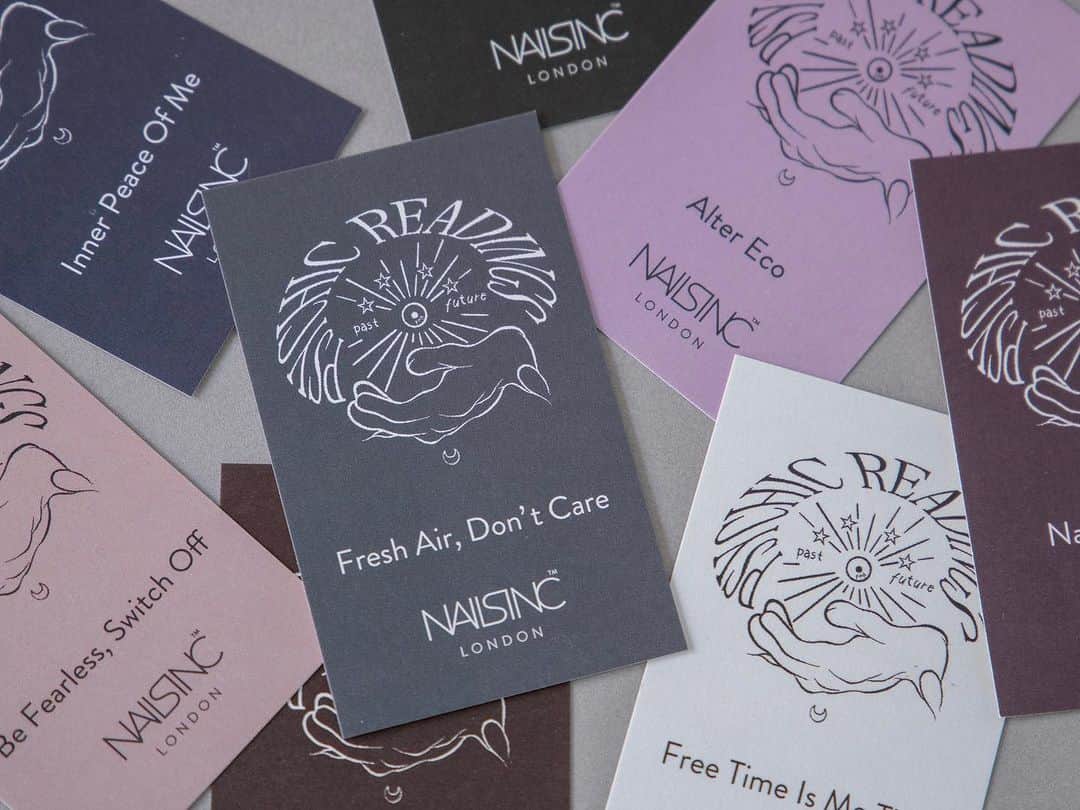 NAILS INCのインスタグラム：「.  PSYCHIC READING CARD  〈 2023年10月4日(水)開催 〉  植物のような有機的な色めきを指先に宿す73％植物由来成分でできたヴィーガンネイルポリッシュ “ PLANT POWER ”  新色 “ Fresh Air, Don’t Care ” の発売を記念し、直営店舗ではおみくじ感覚で楽しんでいただける色占いを開催いたします。  色占い/ おみくじカードは表参道の人気フラワーショップ・DILIGENCE PARLOUR の越智康貴さん（@ochiyasutaka) が監修。  あなたのインスピレーションでカラーを選ぶと、カードには不思議と今のあなたの直感と結びつく内容が書かれているかも。  新色を含むセレクトした12 色の中からお楽しみいただけます。  新たなカラー選びの楽しさをこの機会にご体感ください。  #nailsinc #ネイルズインク  #plantpower #プラントパワー  #ネイルズインク色占い #おみくじカード」