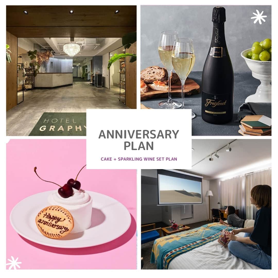 hotelgraphynezuのインスタグラム：「【ANNIVERSARY PLAN】⁠ ⁠ How about treating yourself and your favorite person for a special occasion?⁠ ⁠ To celebrate a birthday, or the anniversary of a special event in your life, we have prepared a special plan to make your stay a memorable one ! ⁠ ⁠ This plan includes :⁠ ⁠ ・A Mini Cake (~7cm diam.)⁠ ・A Half Bottle of Sparkling Wine (375ml)⁠ ・An Early Check-In (13:00~) (instead of 3PM)⁠ ・A late check-out until 13:00 (instead of 11AM)⁠ ⁠ A full 24h stay plan for a complete time relaxing and celebrating with your loved one.⁠ ⁠ We highly recommend one of our Theater Room for an ultimate chill hotel time. 😉⁠ ⁠ ⁠ *Available time: Available between check-in time of 13:00 and 20:00.⁠ *There is a decoration that says "Happy Anniversary" on the cake. If you would like a different message, please contact us in advance at least 5 days before check-in.⁠ *After checking in, our staff will confirm the delivery time. Delivery time is until 20:00.⁠ ⁠ ーーーーーーー⁠ ⁠ 【アニバーサリープラン】⁠ ⁠ 大切な人との特別な日に、または自分へのご褒美としてもいかがでしょうか⁠🌹⁠ ⁠ お誕生日や人生の特別な記念日に、思い出に残るご滞在となるよう特別プランをご用意いたしました！ ⁠ ⁠ このプランには ⁠ ⁠ ・特製のミニケーキ(~7cm)⁠ ・スパークリングワインハーフボトル (375ml)⁠ ・チェックイン13時⁠ ・レイトチェックアウト13時まで（24時間ステイプラン）⁠ ⁠ ⁠大切な人とのくつろぎとお祝いを満喫できる、24時間滞在プラン。⁠ ⁠ 究極のチルなホテルタイムにはシアタールームがおすすめです。 😉⁠ ⁠ ⁠ ※ケーキ提供可能時間はチェックイン13時から20時までです。⁠ ※「Happy Anniversary」と書かれた飾りがケーキについております。異なるメッセージをご希望の場合には、事前にチェックイン5日前までにご連絡下さい。⁠ ※チェックイン後、スタッフからお届け時間の確認をさせて頂きます。提供のお時間のご希望がございます場合事前にご連絡くださいませ。 ⁠ ⁠ ⁠ .⁠ .⁠ .⁠ .⁠ ⁠ ⁠ ⁠ #explorelively #lifestylehotel #hotelgraphynezu ⁠ ⁠ #anniversaryplan #celebration #birthday #romantic⁠ #tokyohotel #tokyohostel #hostellife #tokyolife #sparklingwine #東京ホテル #東京ホステル #東京 #ホテル #ライフスタイルホテル #アニバーサリープラン #スパークリングワイン　#ケーキ #大切な人 #素敵な思い出 #上野 #根津 #谷中 #下町 #ロマンティック #記念日 #アーリーチェックイン #レイトチェックアウト」