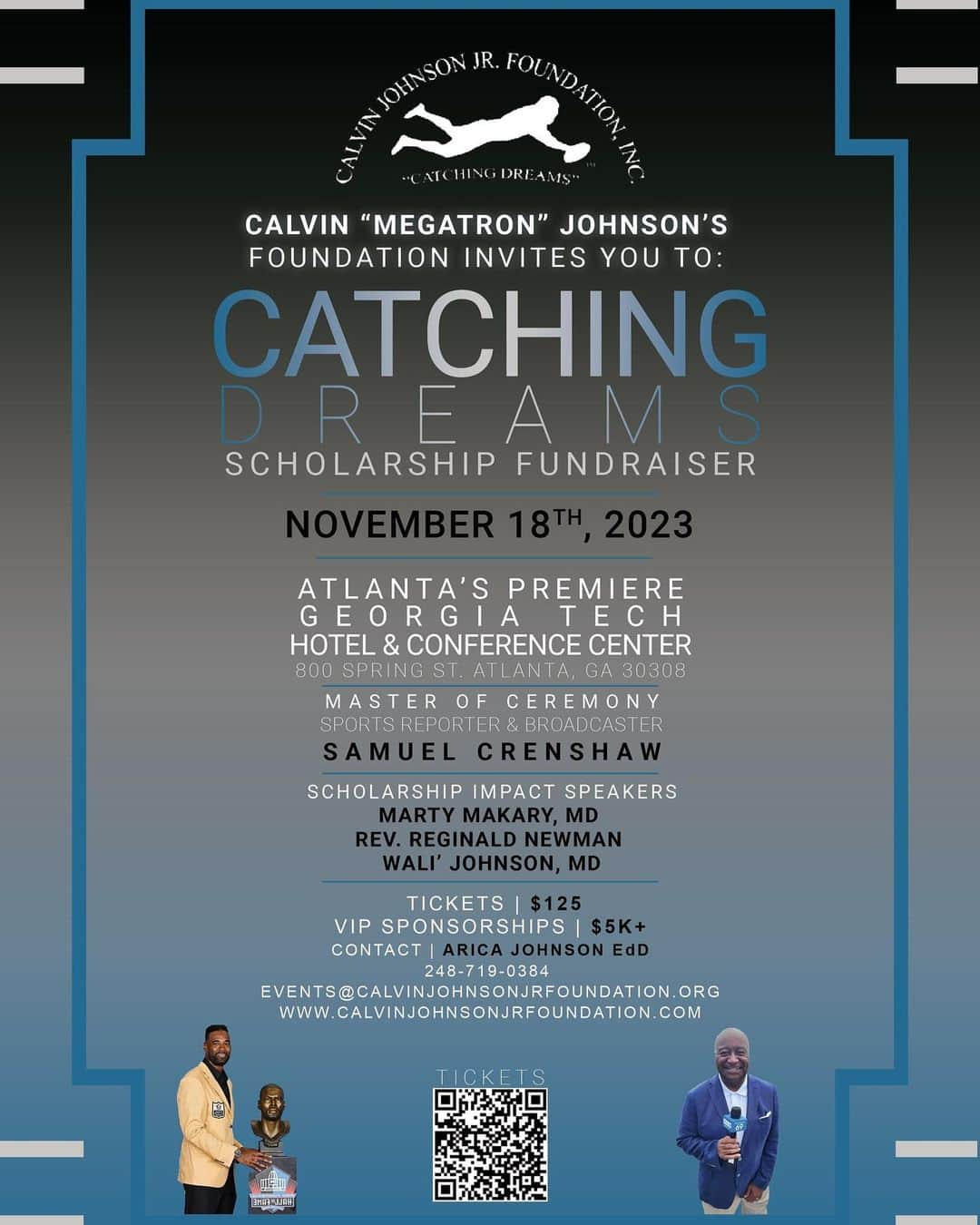 カルビン・ジョンソンのインスタグラム：「Join me November 18th for “Catching Dreams Scholarship Fundraiser” with impact speakers Marty Makary, MD, Rev. Reginald Newman Wali’ Johnson, MD and Master of Ceremony Samuel Crenshaw. For further information please email events@calvinjohnsonjrfoundation.org  . . . . #CalvinJohnsonJrFoundation #catchingdreams #Scholarship #Foundation #Community」