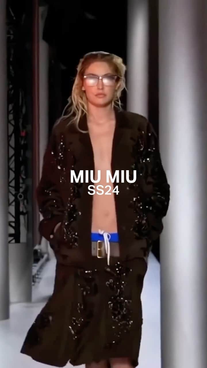 IMG Modelsのインスタグラム：「#RunwayRewind. ⏪ #MiuMiu’s #MiuMiuSS24 #PFW show starring #GigiHadid, @guyue0814 (exclusive), @nazarit_machin, @peris_adolwi, #SihanaShalaj, @tidarosvall + #BayeSeye. 🇫🇷 #IMGmodels」
