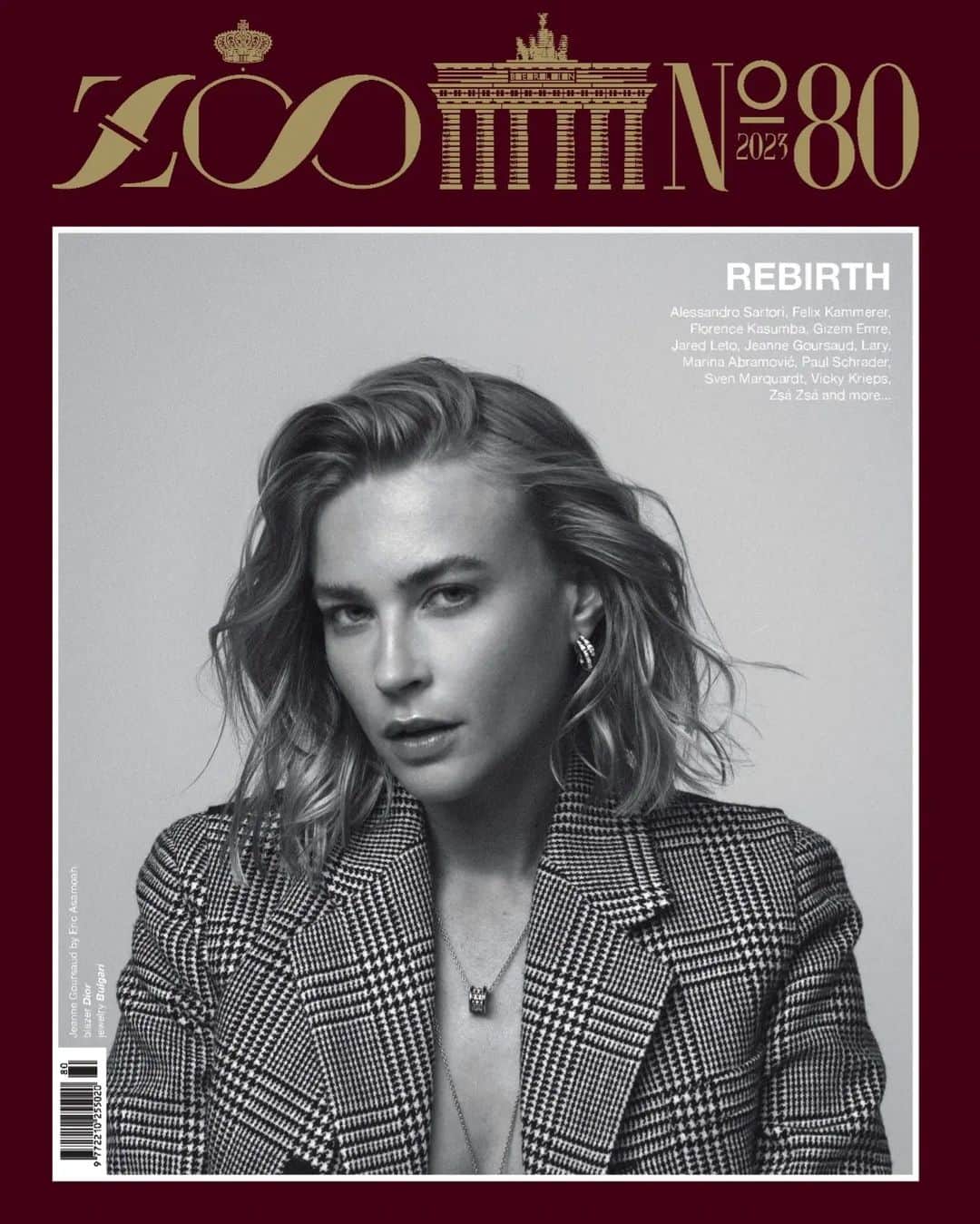 ZOO Magazineのインスタグラム：「ZOO MAGAZINE ANNIVERSARY ISSUE #80: REBIRTH  The 27-year-old actress grew up near Hamburg, a far cry from the Teutoburg Forest of Barbarians. Fans of the show may tune in for the gruesome, well-executed battle sequences, but they remain for the magnetic appeal of Goursaud’s contemporary heroine.  "Especially in today’s times, cinema has a special strength. It’s an event. There is no second screen. That’s wonderful."  ZOO MAGAZINE celebrates its 20th anniversary with Anniversary Issue 80 coming out in the last week of September.  Jeanne Goursaud by Eric Asamoah Shot and interviewed exclusively for ZOO Magazine – 20 YEARS  Jeanne wears: blazer @dior  jewelry @bulgari   Photographer: Eric Asamoah @ericasamoahstudio  Talent: Jeanne Goursaud @jeannegoursaud @ Martensgarten Management @martensgarten Stylist: Alex Huber @alexhuber_creative  Hair and Makeup: Tobias Sagner @tobias_sagner  Stylist’s Assistant: Antonio Chiocca @antoniochiocca_stylist  Location: Studio Chérie @studio_cherie  Production: ZOO MAGAZINE  Interview: Jonny Mahon-Heap @jonnymahonheap   #ZOO80 #ZOOMagazine #SandorLubbe #fashionphotography #JeanneGoursaud #EricAsamoah #AlexHuber #rebirth #20YEARSZOOMAGAZINE #Berlin」