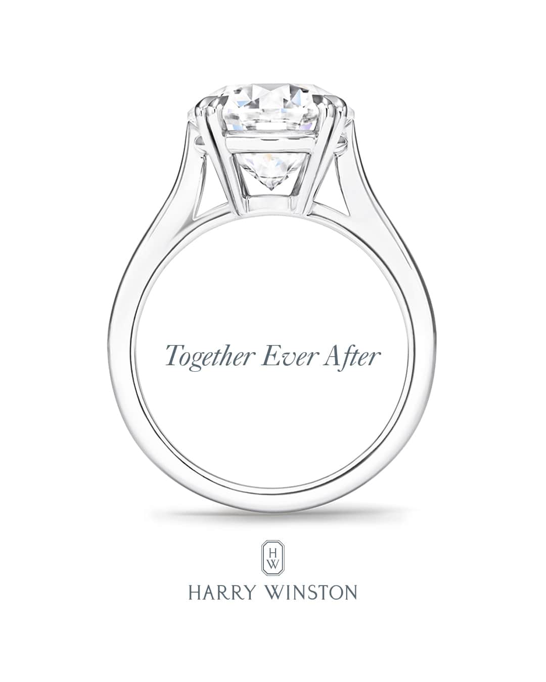 ハリー・ウィンストンのインスタグラム：「An exquisite round brilliant diamond is poised upon a simple platinum setting in this exceptional engagement ring—a testament to the House’s passion for crafting jewels for life’s most meaningful moments. This Round Brilliant Diamond Engagement Ring is a sparkling reminder of unique love stories—link in bio. #HarryWinston #BrilliantlyInLove」