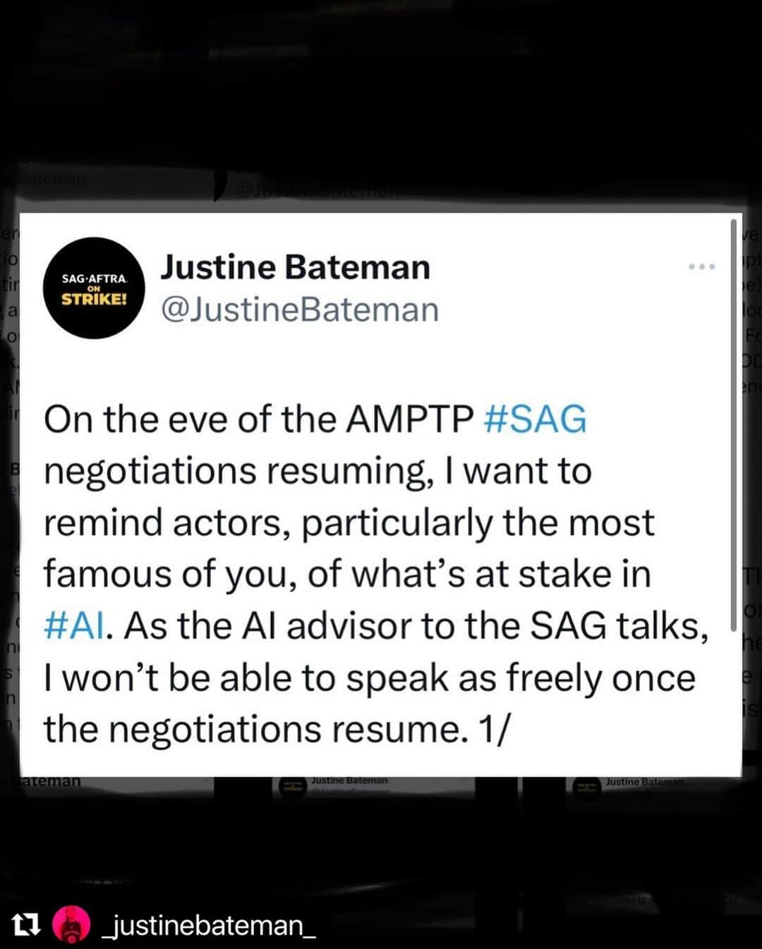 マギー・ジレンホールのインスタグラム：「Go to credo23.com/AIinFilm for video demos of #ai abuses of actors. @_justinebateman_ @sagaftra @gaardsars @jakegyllenhaal @jamieleecurtis @jessicachastain @dakotajohnson etc」