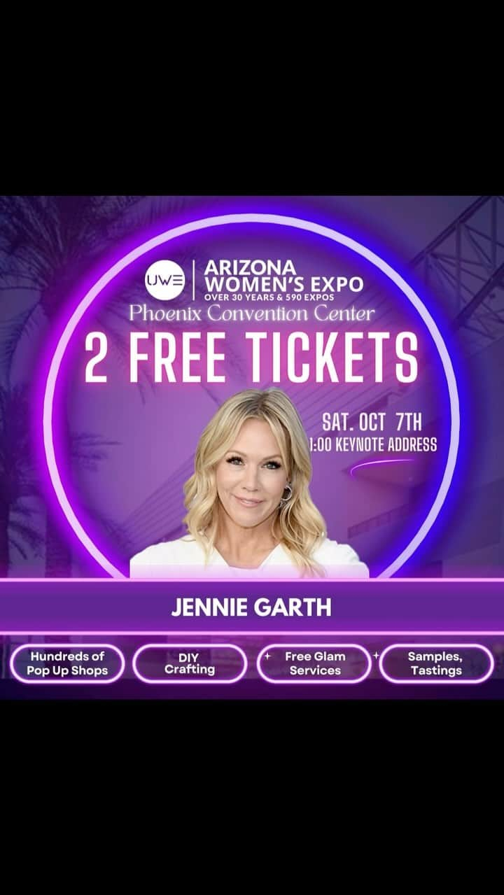 ジェニー・ガースのインスタグラム：「Who’s in Arizona this weekend?! I’m going to be speaking on stage at the Arizona Women’s Expo this Saturday, October 7th @ 1pm at the Phoenix Convention Center. The @uwexpo goes all weekend but here’s the cool part if you ✨SHOW THIS POST✨ at the door you’ll get FREE admission to join in the fun🎟️.   Come support women entrepreneurs and small business, check out the beauty pavillions, fashion, crafting and shopping, lots of shopping! I even have my own booth there with some goodies so make sure you stop by.  Can’t wait to see you there! 😘💛💛 #thewomensexpo  #arizonawomensexp #ichooseme」