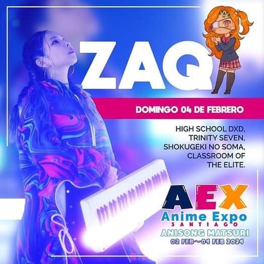 ZAQのインスタグラム：「すでに告知されているとおり、2024年2月2日〜2月4日 チリ　サンティアゴにて開催される#AEX31 出演します。  アウェイでもぶっかまして楽しんできたいと思います🫰✨  応援よろしくお願いします(o^^o)」