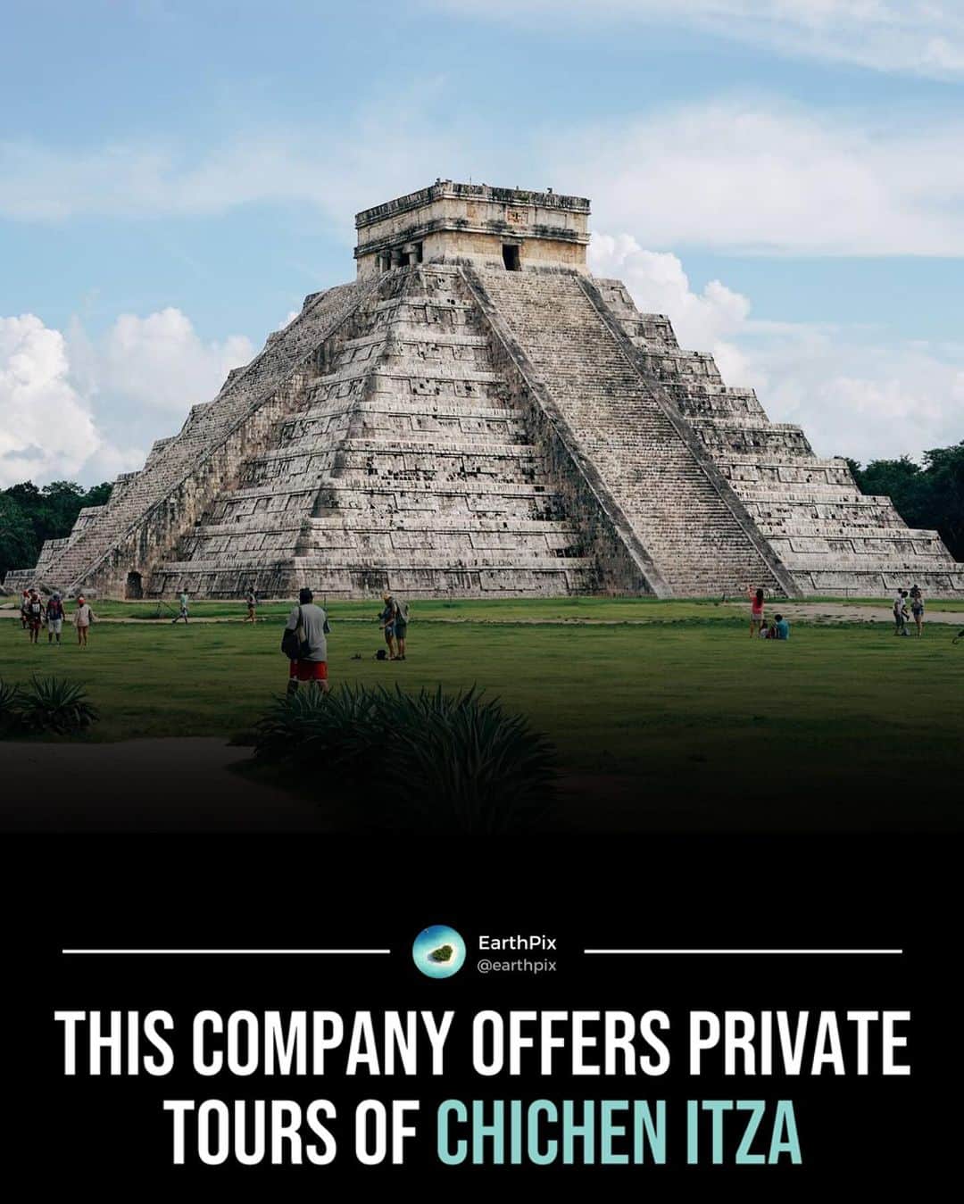 Earth Picsのインスタグラム：「If you dislike large crowds while exploring archaeological sites and are planning to visit Chichen Itza, consider following @chichenitza_ . They offer private tours of Chichen Itza, providing comprehensive history on every significant discovered location.」