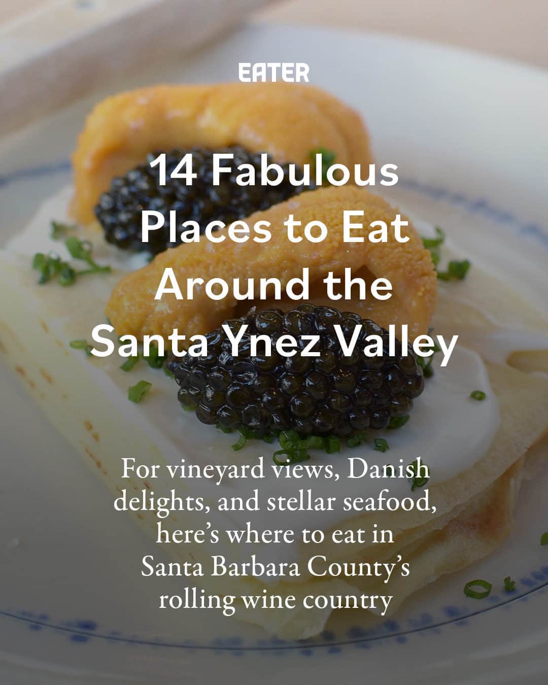 Eater LAのインスタグラム：「It’s never a bad time to head north to the Santa Ynez Valley for a weekend of wine tasting, superb eating, and all-around relaxation. The Central Coast wine enclave is abuzz with a slew of new restaurants, tasting rooms, luxury lodging, and even a sky-high zip line opening in the region.   For flame-licked steaks grilled Santa Maria style, traditional Danish breakfast, and everything in between, tap the link in bio for 14 fabulous places to eat around the Santa Ynez Valley by Eater LA senior reporter/editor Cathy Chaplin (@gastronomyblog).  📸: @gastronomyblog」