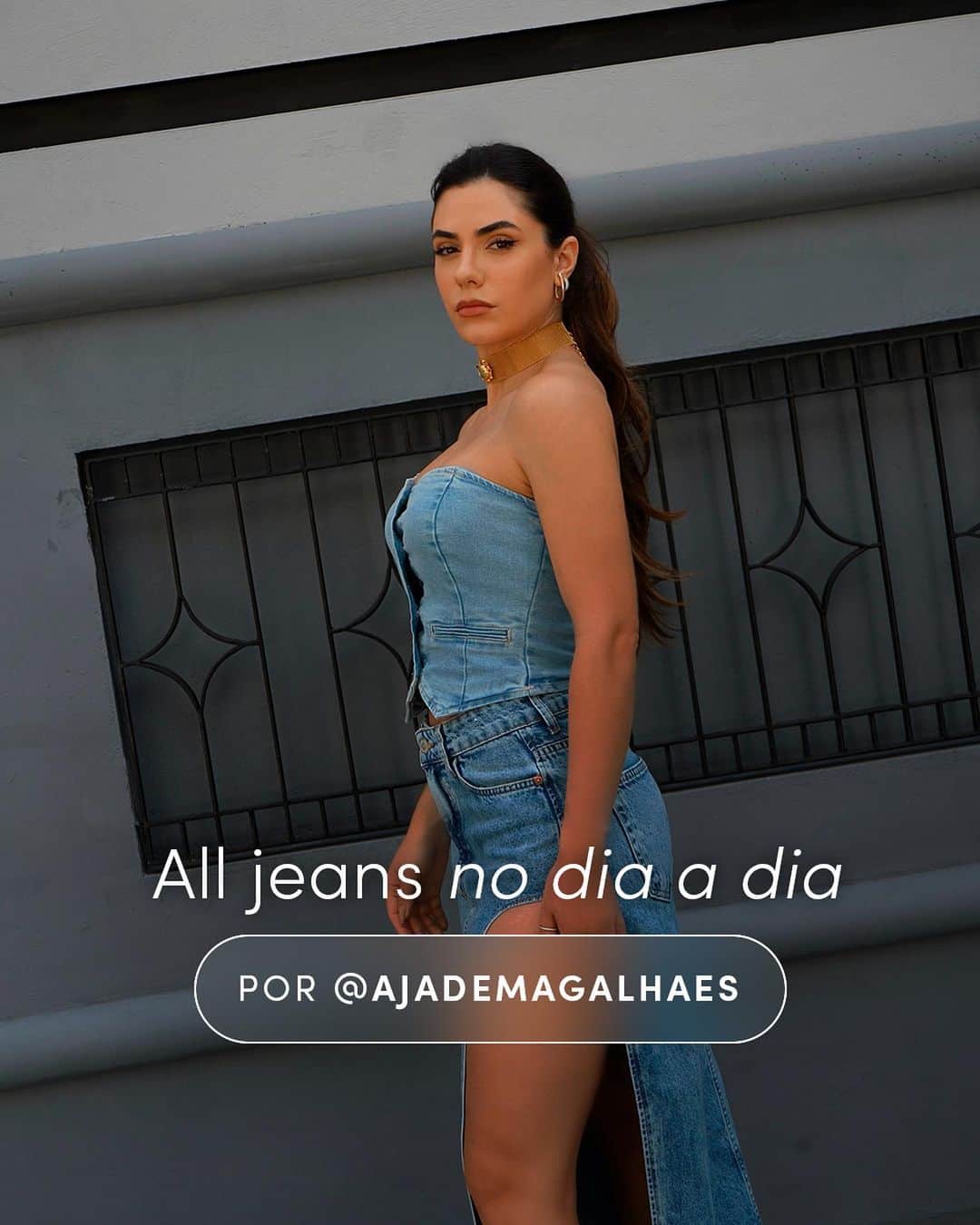ロジャス・レナーのインスタグラム：「Inspirações para as fashionistas de plantão! 😍 Da saia cargo aos clássicos repaginados, a @ajademagalhaes trouxe propostas nada básicas e cheias de estilo com a peça queridinha de muitas: o jeans. Clique nas imagens para garantir as tendências. #SquadTáNaRenner #Fashion #LookInspiração #Jeans #Cargo #Tendência #ModaFeminina ​  saia cintura alta 874847296 | bolsa baguete 811846712 | tênis cano baixo 637216714 | camisa oversized 873658039 | calça wide leg 807660026 | blusa cropped em jeans 853846260 | saia midi jeans com fenda larga 853248892 | gargantilha em metal 806483005 | blusinha cropped manga longa 864659435」