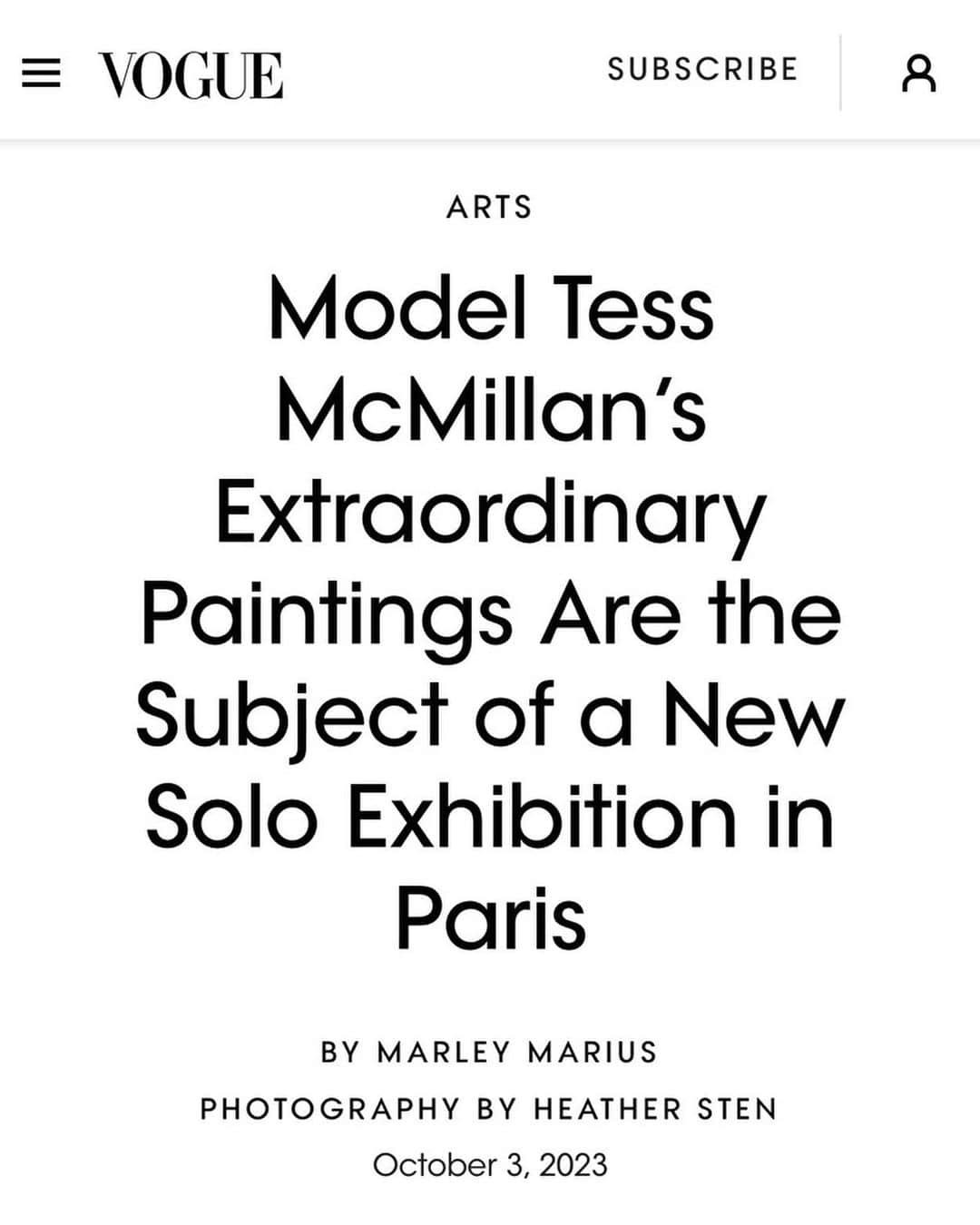 IMG Modelsさんのインスタグラム写真 - (IMG ModelsInstagram)「On View. 👁️ #TessMcMillan’s solo #exhibition, “Find Me Where You Left Me”, is on-display at the #LaurenceEsnolGallery in #Paris: 10/5 - 11/10, as featured in #Vogue. #IMGmodels」10月4日 2時37分 - imgmodels