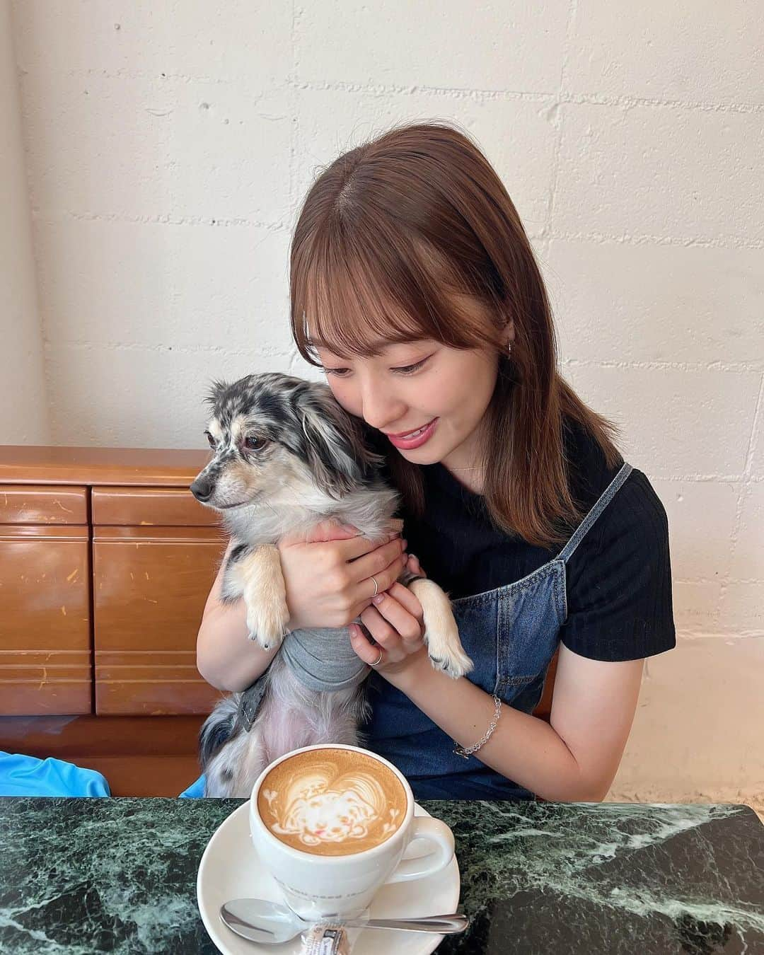 藤江れいなのインスタグラム：「♡ ラテアートして貰ったの☕️ 🐶 @ane.love0328   #チワックス #シルバーダップル」