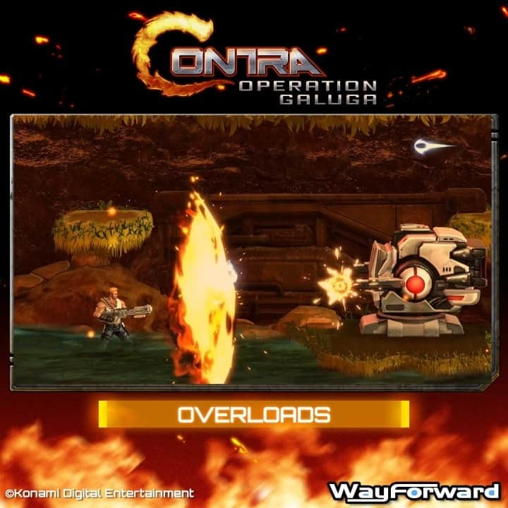 KONAMIのインスタグラム：「New to Contra: Operation Galuga is the Overload system! By sacrificing surplus weapons, you can unleash explosive abilities determined by weapon type, including a missile barrage, a barrier, and a bullet-proof flame shield. #ContraOG arrives in early 2024!   #Contra #gaming #videogames #gamingreels #gamer #konami #konamigames」