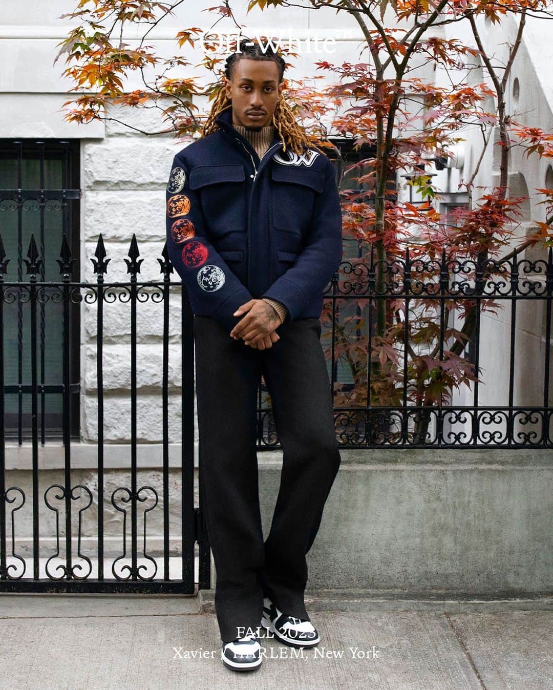 OFF-WHITE C/O VIRGIL ABLOHのインスタグラム：「FALL 2023 Xavier / HARLEM, New York   Off-White™ “LUNAR SHIPPING” collection now available online at off---white.com and at Off-White™ boutiques worldwide   — photography c/o @sicknethi directed by @ibkamara」