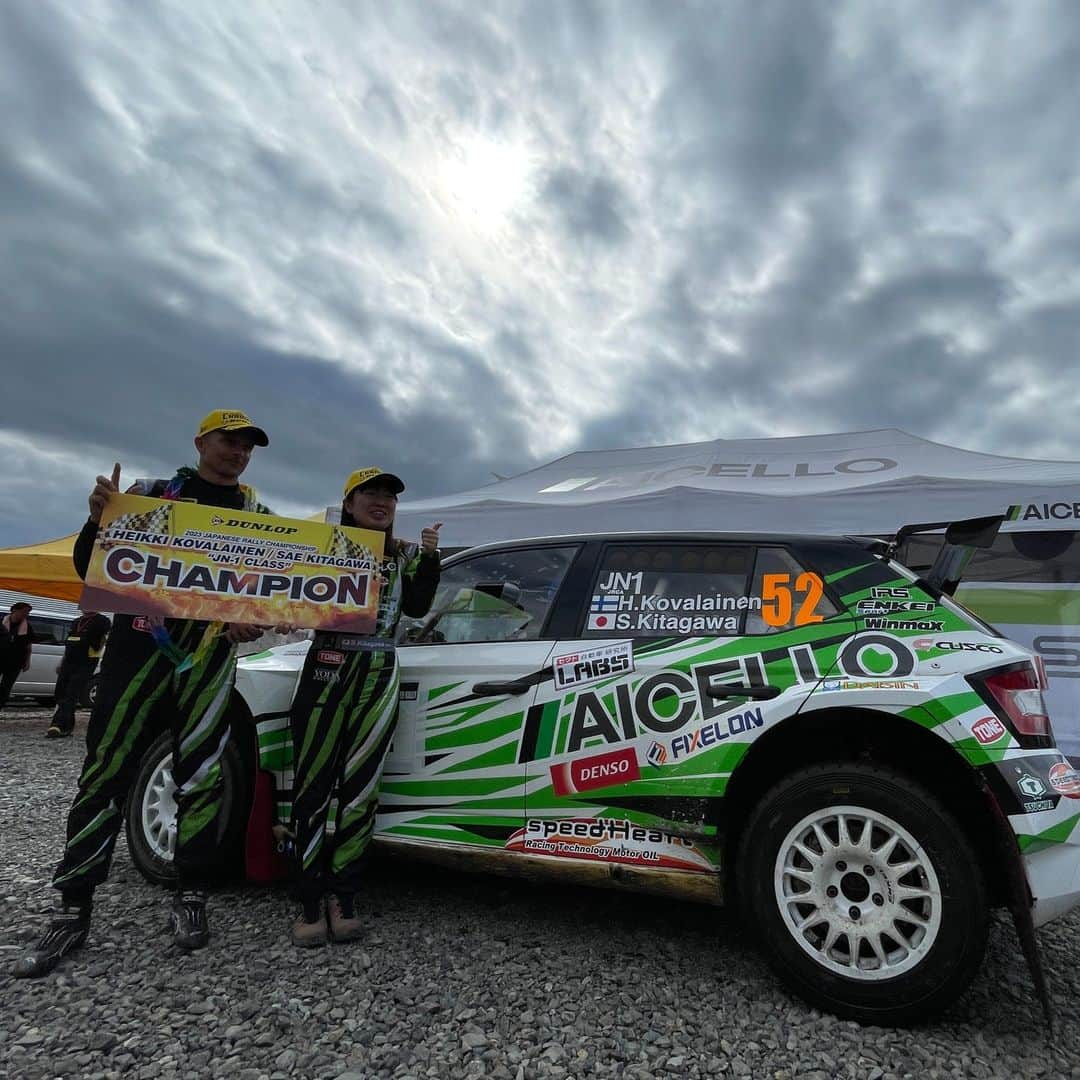 ヘイキ・コバライネンのインスタグラム：「Toyota Gazoo Racing crews were too fast for us this weekend, but we managed to hang on to 3rd and secure the second Japanese Rally Championship title with @kitagawasae & Rally Team AICELLO with one round to go 🏆🏆 I still struggle a bit on gravel roads but one day I'll figure it out 😁  We have one more Japanese round to go, and then the end-of-season WRC round as well. Looking forward to those events!」