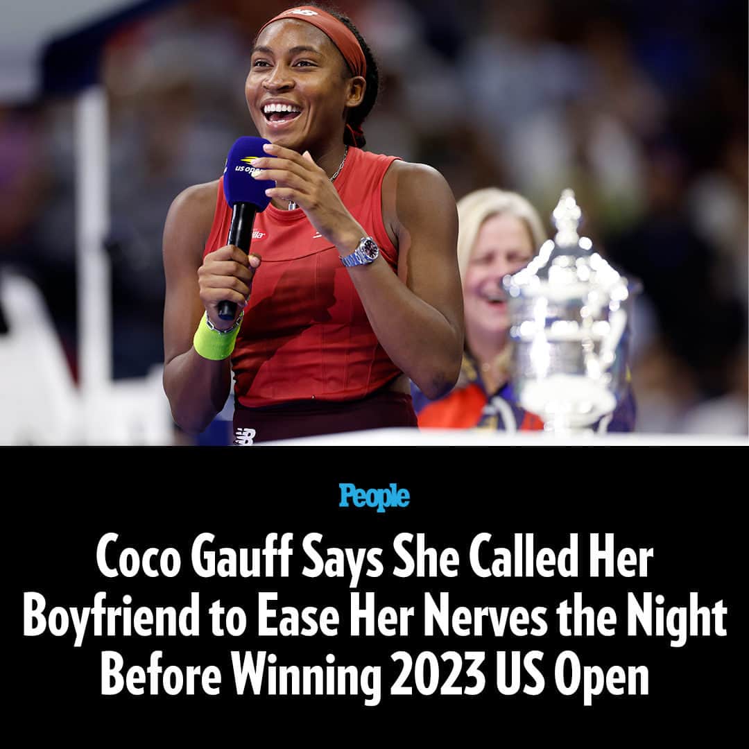 People Magazineさんのインスタグラム写真 - (People MagazineInstagram)「When thoughts of a possible #USOpen title started to be too much the night before her championship match, Coco Gauff turned to her boyfriend to refocus.  Gauff secured her first-ever Grand Slam title Saturday with her win at the 2023 US Open, only her second-ever Grand Slam final. The other was at the 2022 French Open, in which Gauff said she thinks she spent too much time the night before envisioning holding that trophy.  The 19-year-old didn't want that to happen this time around, so the night before her US Open final, the tennis star said she called up her boyfriend.  "You know, I thought about it, but I told myself to get it out of my head, because that's what I did at French," she told reporters after the match. "Last night, I started a little bit, but honestly, I just called my boyfriend, and I told him let's talk until it's time to go to sleep so we spoke until 1:00 a.m. and then I went to sleep." Tap the link in bio for the full story. 📷: Getty Images」9月11日 0時01分 - people