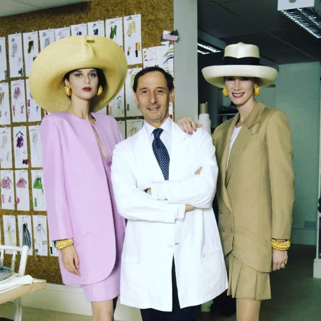 フィリップトレーシーのインスタグラム：「Philip Treacy for Marc Bohan at Hartnell.  In 1991 Marc Bohan  after his years at Dior came to London to design for Hartnell. He was the First Big designer I worked for and with. It was an amazing experience to work with this elegant and stylish man . Even though his designs were about the utmost in simplicity he LOVED hats which surprised me. He understood very well the magic of a Hat.  I learnt so much from him during this period. He was a real gentleman . Rest in peace Mr Bohan .」