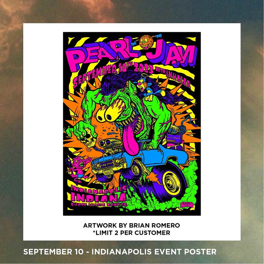 パール・ジャムさんのインスタグラム写真 - (パール・ジャムInstagram)「Indianapolis, today is the day.   Artist: @brianromero   The event poster and merch are all available at the merch stand, starting at noon.」9月10日 20時00分 - pearljam