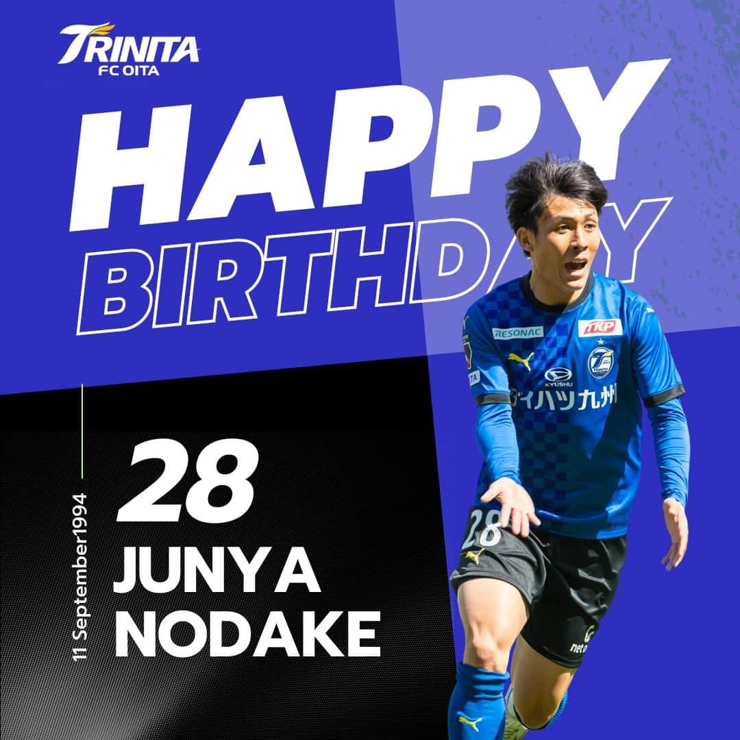 大分トリニータのインスタグラム：「🔵🟡HAPPY BIRTHDAY  本日9月11日は #野嶽惇也 選手の29歳の誕生日🎂 おめでとうございます❗️🎉 素敵な一年になりますように✨  #大分トリニータ #繋 #trinita #レゾド1万人」