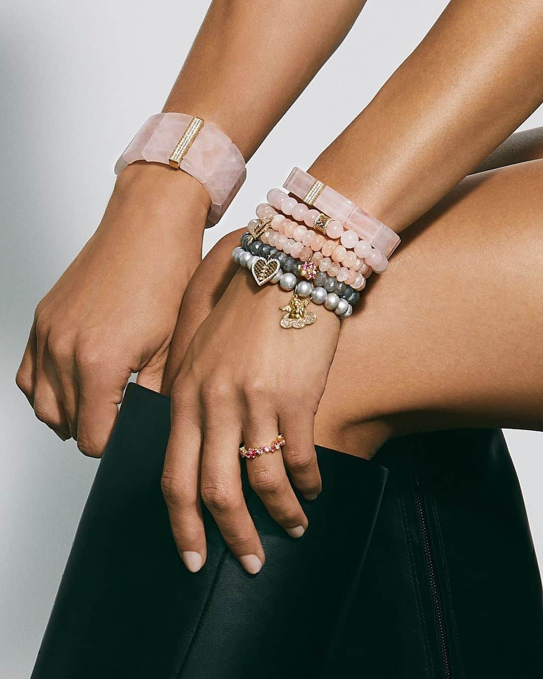 のインスタグラム：「Mix, Match, and Stack 🖤 Elevate your beaded bracelet game with a touch of playful elegance. Explore our latest collection featuring semi-precious stones, exquisite 14k gold, and sparkling diamond charms. #SydneyEvan」