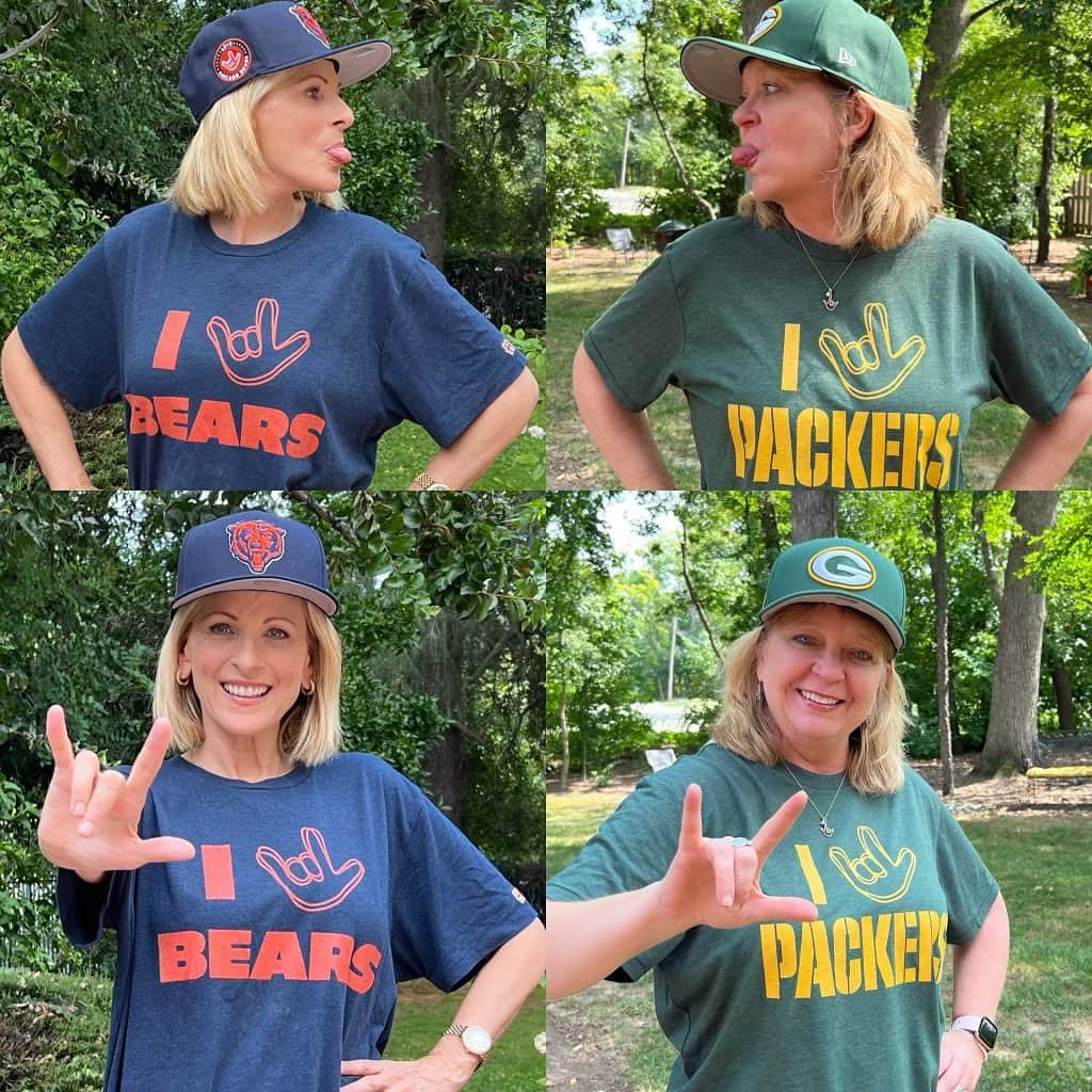 マーリー・マトリンのインスタグラム：「Bears VS Packers! Who do you think I’m rooting for?? DA BEARS! Loving my @lovesign.asl shirt! @alexis.kashar @nfl #chicagogirlforever @chicagobears 🤟🏼🤟🏼🤟🏼 @thewendyadams3 #bestfriend」