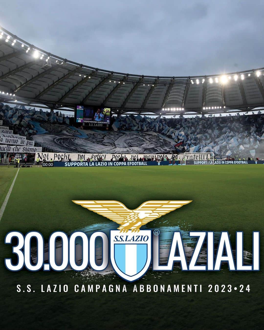 SSラツィオのインスタグラム：「3️⃣0️⃣0️⃣0️⃣0️⃣ 💙 La campagna abbonamenti termina mercoledì   #EssereLaziali #AvantiLazio 🦅」