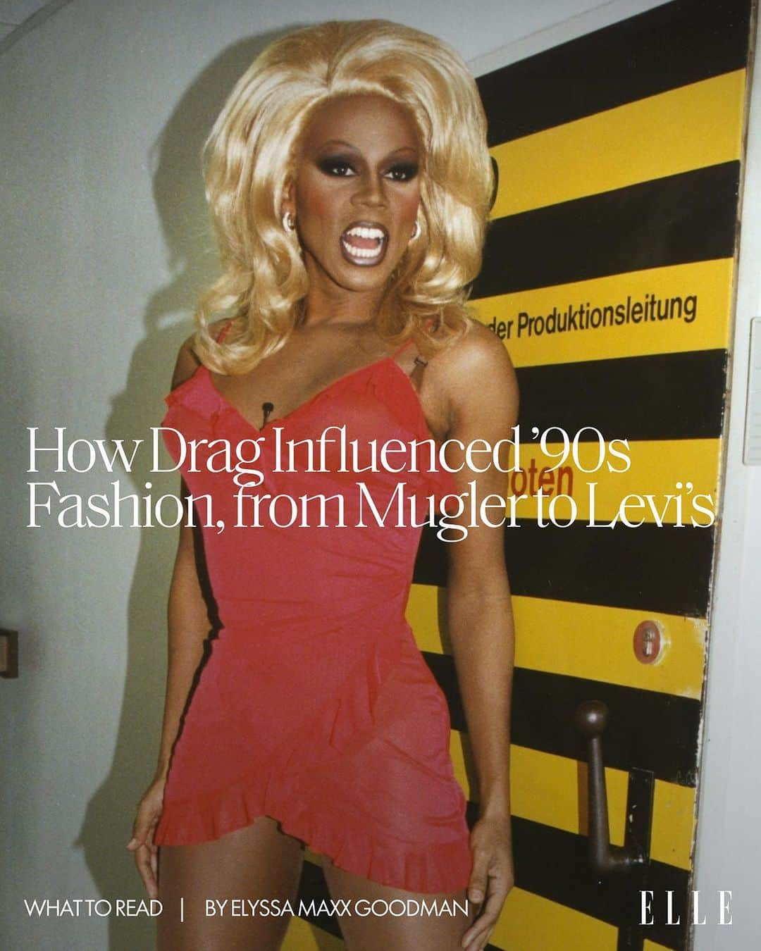 ELLE Magazineのインスタグラム：「From Thierry Mugler and Vivienne Westwood runways to Levi’s ads and magazine spreads, drag has undoubtedly made a mark on the world of fashion.  Tap the link in bio to read an excerpt from @missmanhattanny's new book #GlitterandConcrete, where she offers a cultural history of the art form’s groundbreaking impact in New York City.」