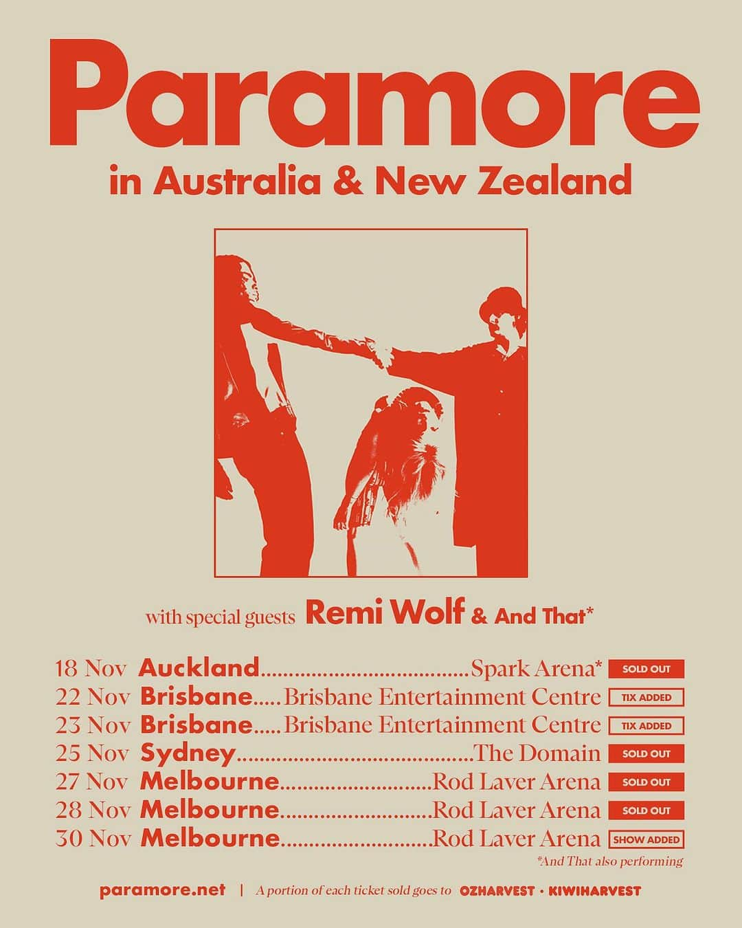 Paramoreのインスタグラム：「Australia & New Zealand. November 2023. Third show added in Melbourne + tickets added in Brisbane.」