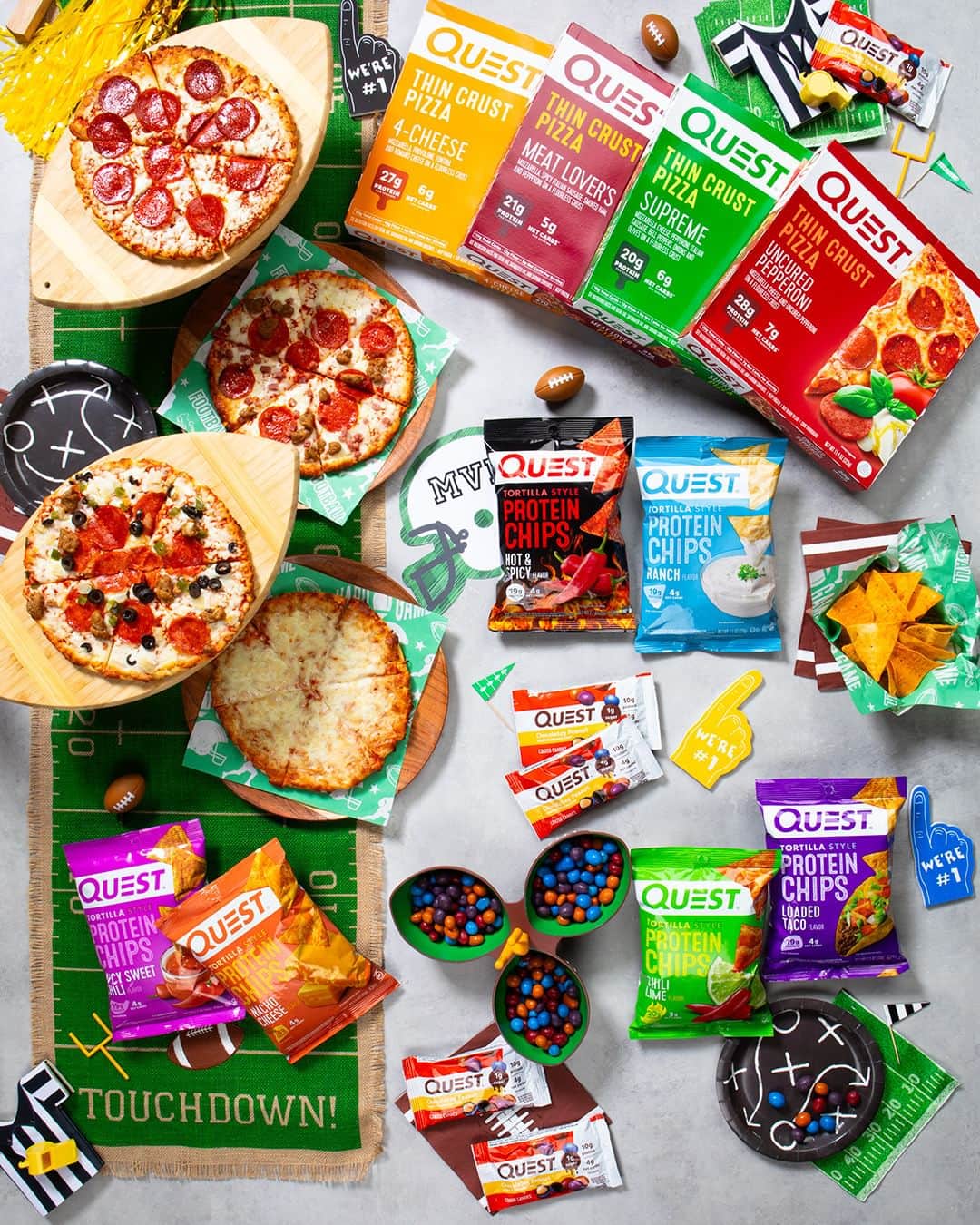 questnutritionのインスタグラム：「DOUBLE TAP if you're thrilled that #NFLSunday is back! 🏈 What do you think of this Questified viewing party spread!? 💪🙌🎉 #OnaQuest #QuestNutrition」