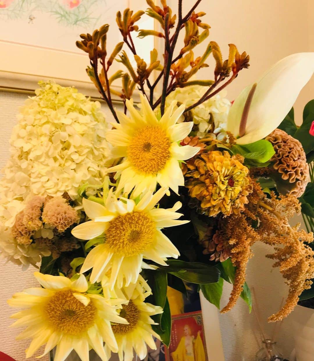 尾木直樹さんのインスタグラム写真 - (尾木直樹Instagram)「ひまわりに紫陽花､､大型の花束も玄関に飾ると映えますね！今日は「豚しゃぶ」美味しかったですーー ｰ #大型の花束#紫陽花#ひまわり#豚しゃぶ#美味しかった#尾木ママ#元気チャージ」9月11日 18時25分 - oginaoki_ogimama